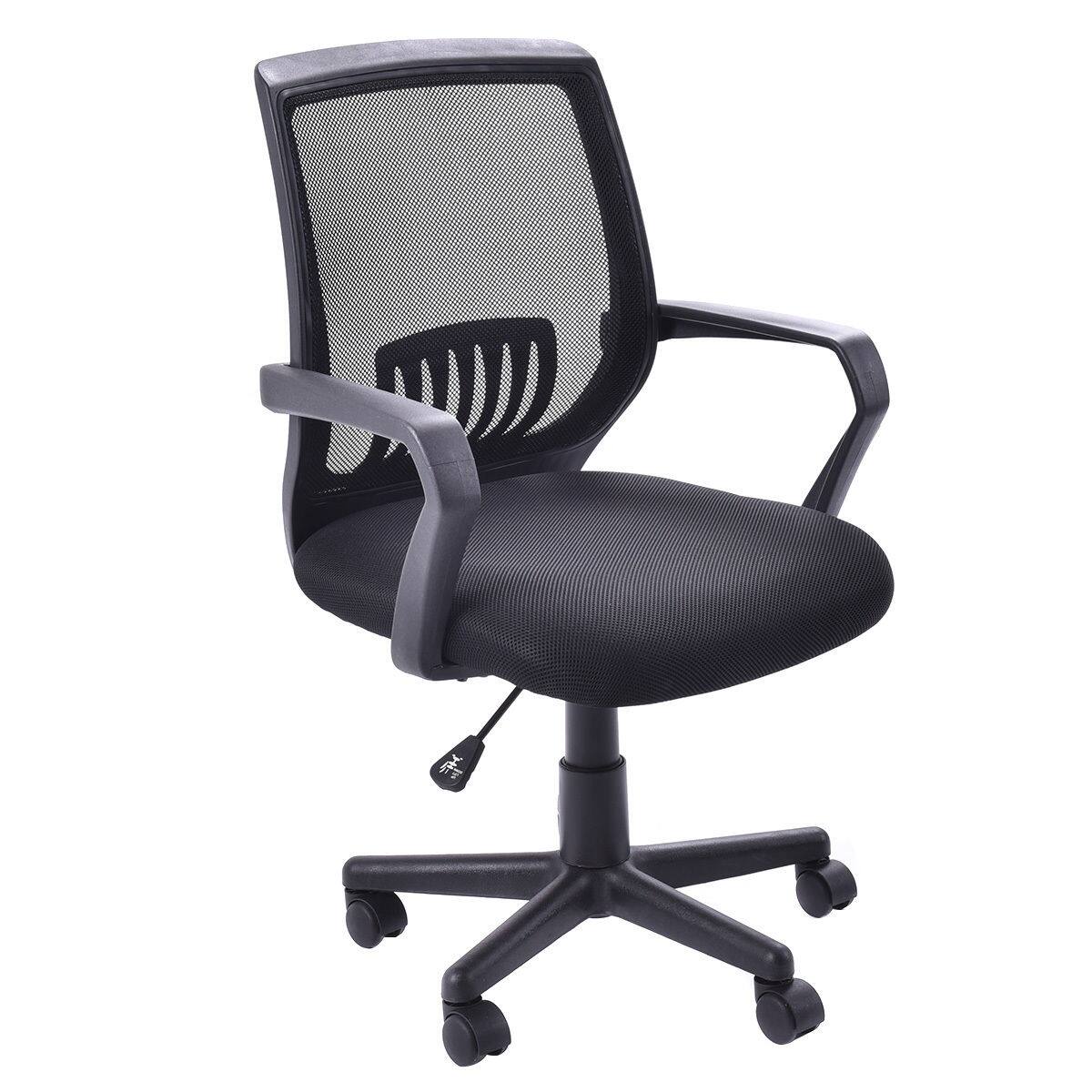 Front. WELLFOR - Modern Ergonomic Mid-back Mesh Computer Office Chair - Black.