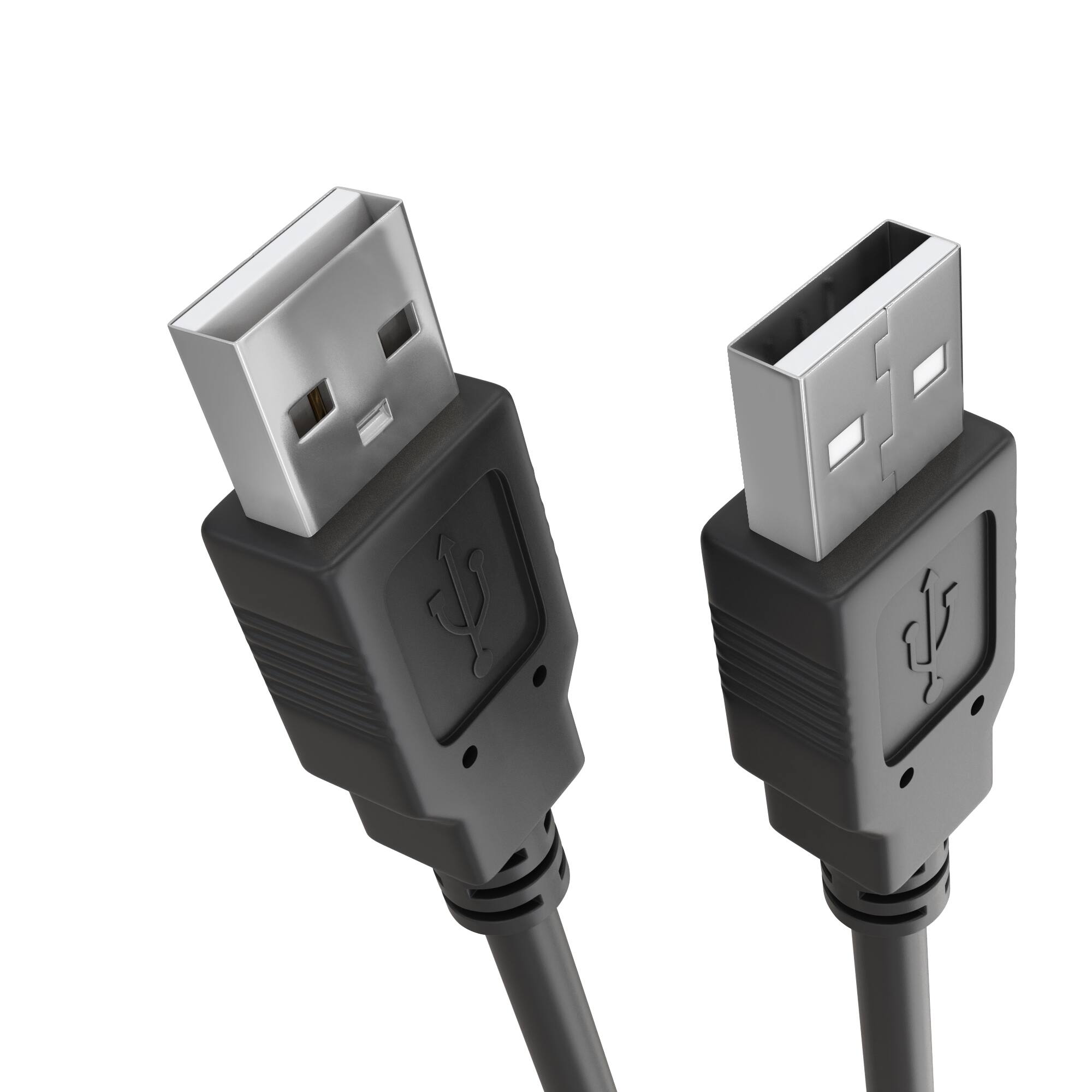 Front. Cmple.com - USB A to A Cable 3ft Black USB-A 2.0 Male to Male 480Mbps High-Speed Data Cord - Black.