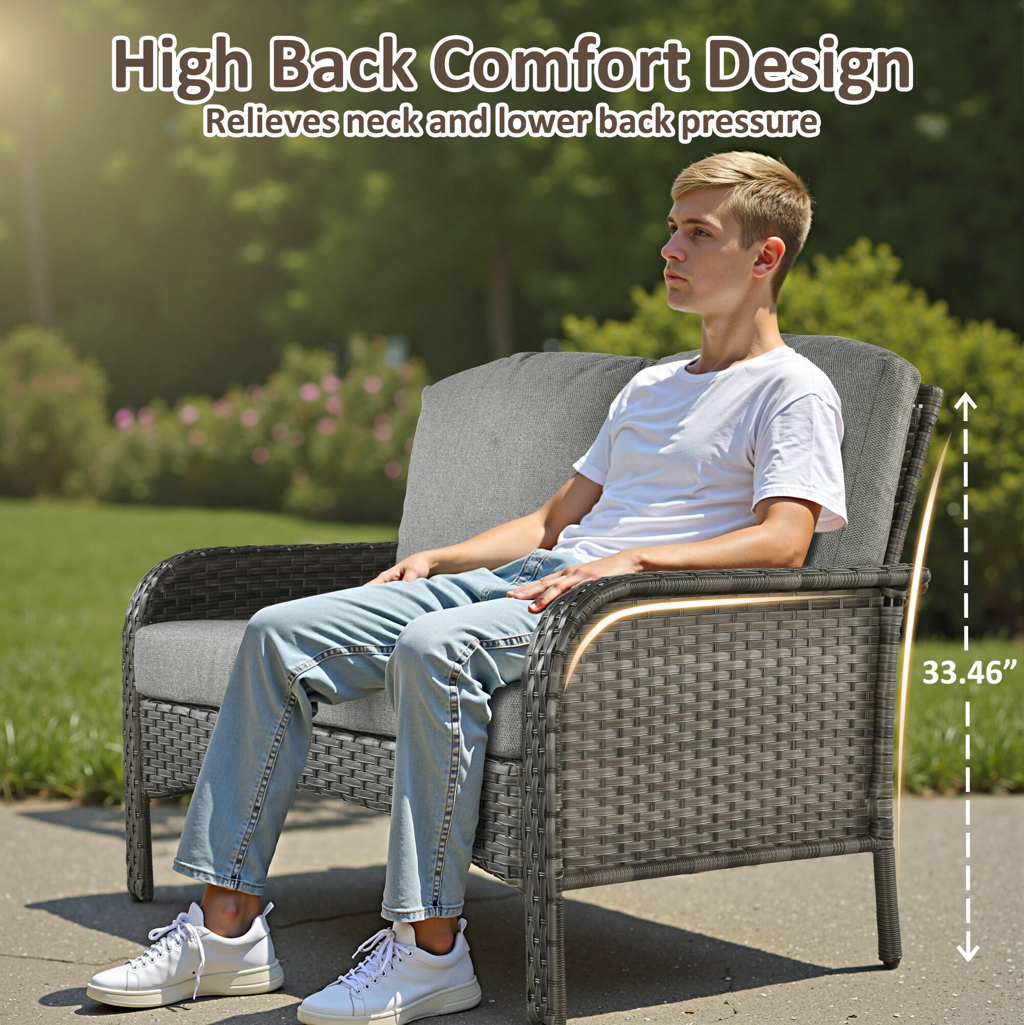 High Back Comfort Design  
Relieves neck and lower back pressure  

33.46"