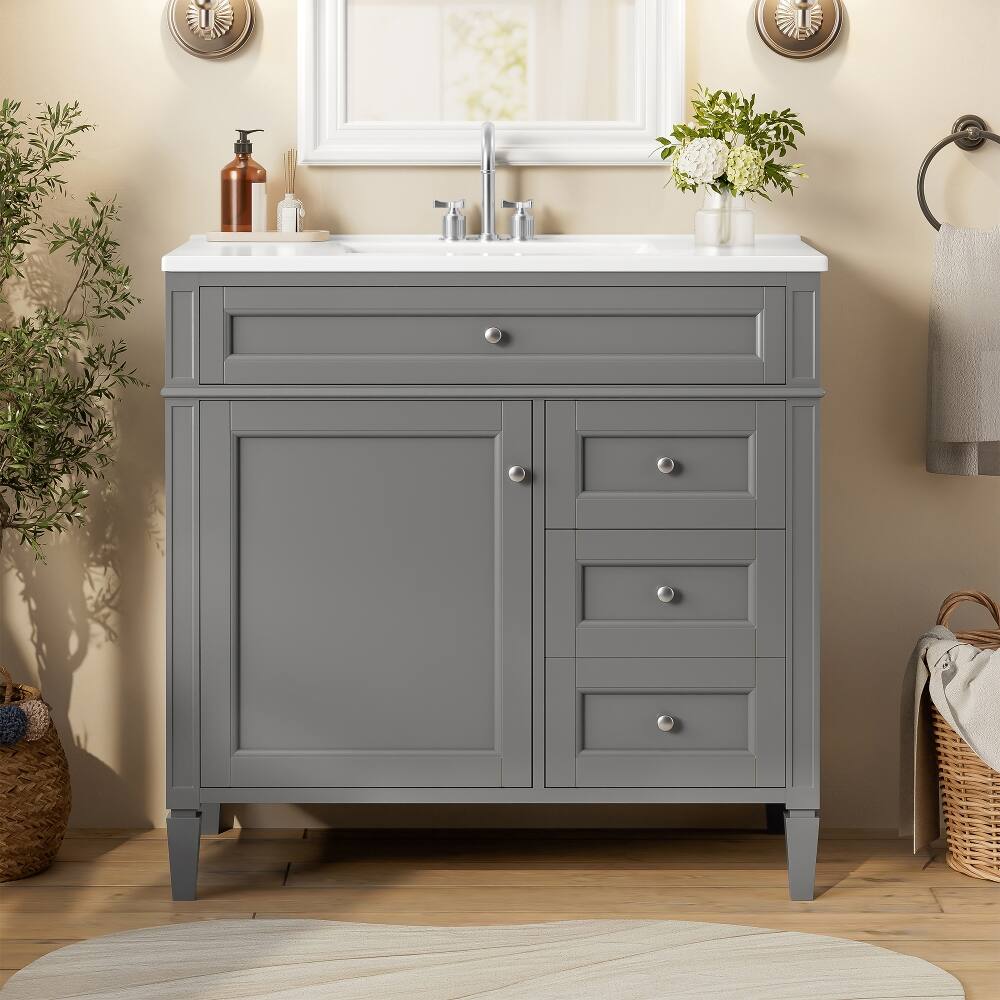 Left. Loheer - Loheer 36 Inch Bathroom Vanity with Sink Grey Single Sink Bathroom Vanity Modern Solid Wood Cabinet - Grey.