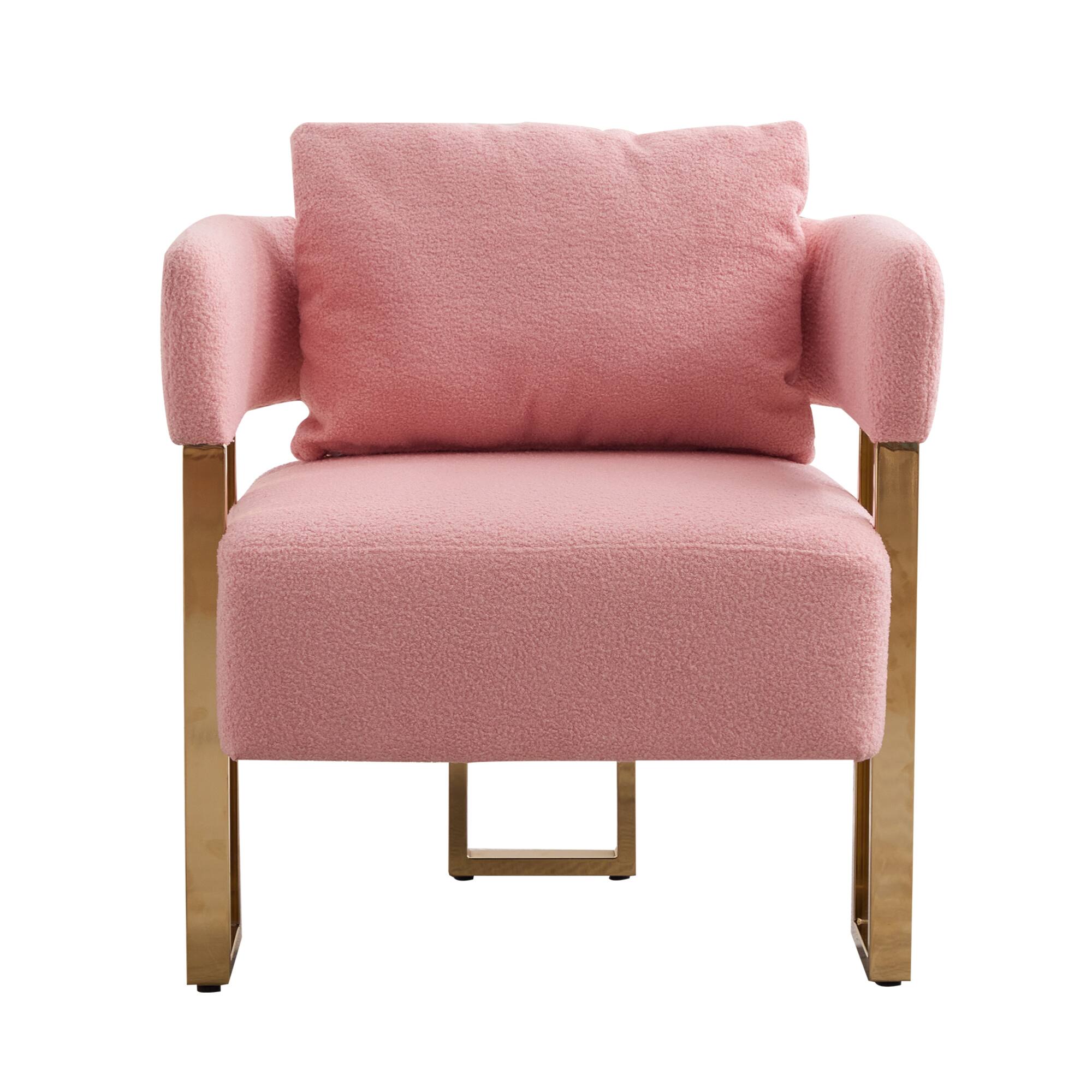 Alt View 4. GOODSILO - Modern Decorative Chair Set with Gold Metal Legs and Plush Upholstery for Living Room and Office - Pink.