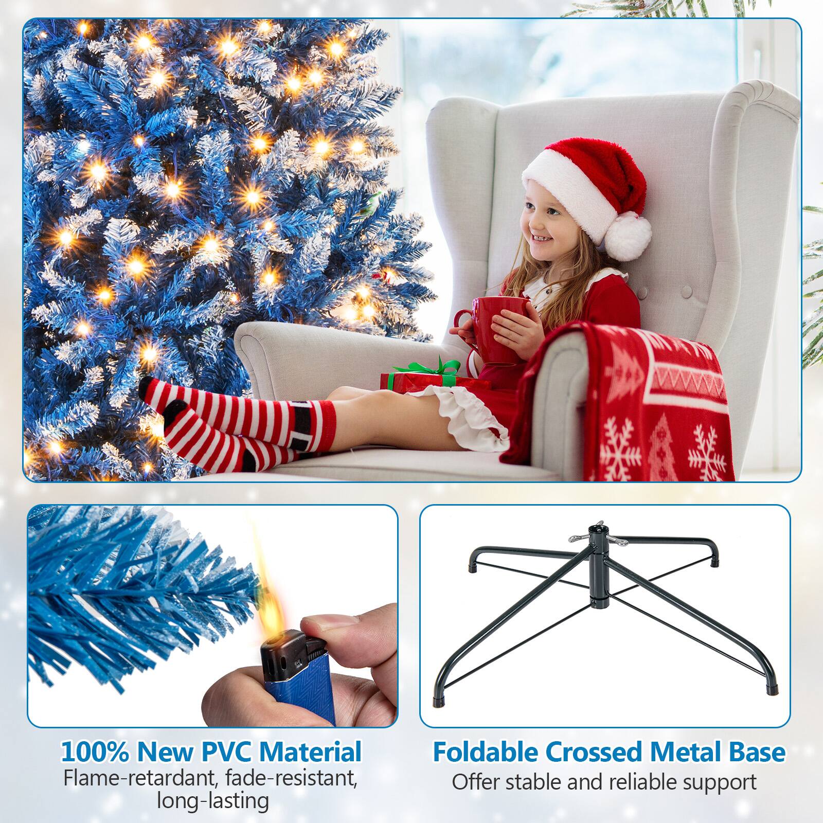 100% New PVC Material  
Flame-retardant, fade-resistant, long-lasting  

Foldable Crossed Metal Base  
Offer stable and reliable support