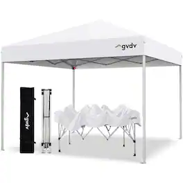 GVDV - Canopy Tent, 10x10 ft Easy Pop up Outdoor Canopy Tent, Portable Straight Leg Gazebo Instant Canopy - White
