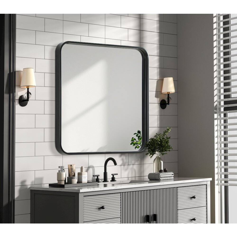 Alt View 2. Elegant Decor - Contour Metal Square Mirror 24x24 in Black - Black.