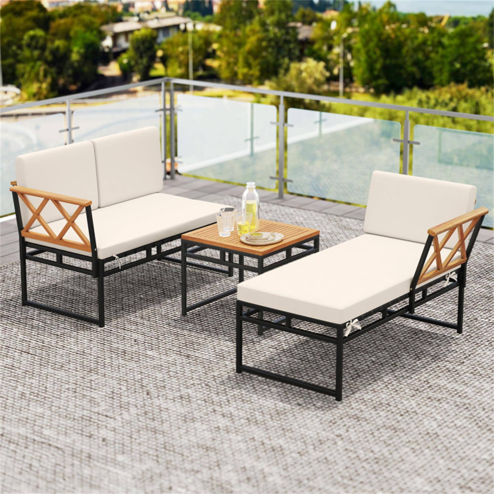 Alt View 2. Boyel Living - Beige 3Piece LShaped Patio Furniture Set for Porch Backyard and Poolside 72.5-in L x 47-in W x 26-in H - Beige.