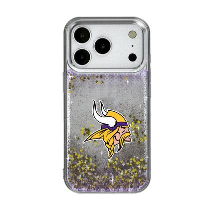 Front. Keyscaper - Minnesota Vikings Linen Logo iPhone Glitter Case - 16 Pro - Multicolor.