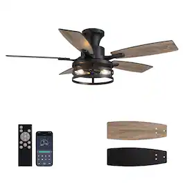 Siljoy - 42 Inch Black Farmhouse Matte Ceiling Fan with Lights Flush Mount 5 Blades Low Profile for Bedroom Living Room Patio - Matte Black