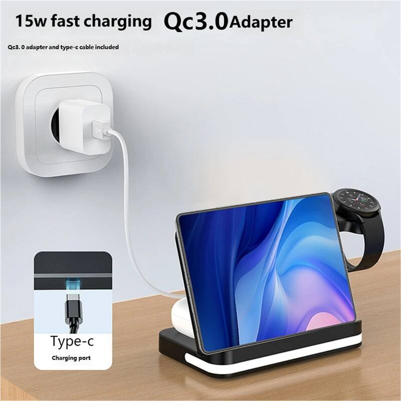 15w fast charging Qc3.0 Adapter  
Qc3.0 adapter and type-c cable included  

Type-c  
Charging port