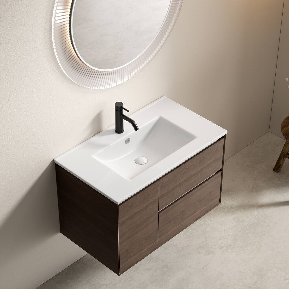 Angle. Loheer - Loheer 30 inch Bathroom Vessel Sink Ceramic Vanity Top Glossy White - White.