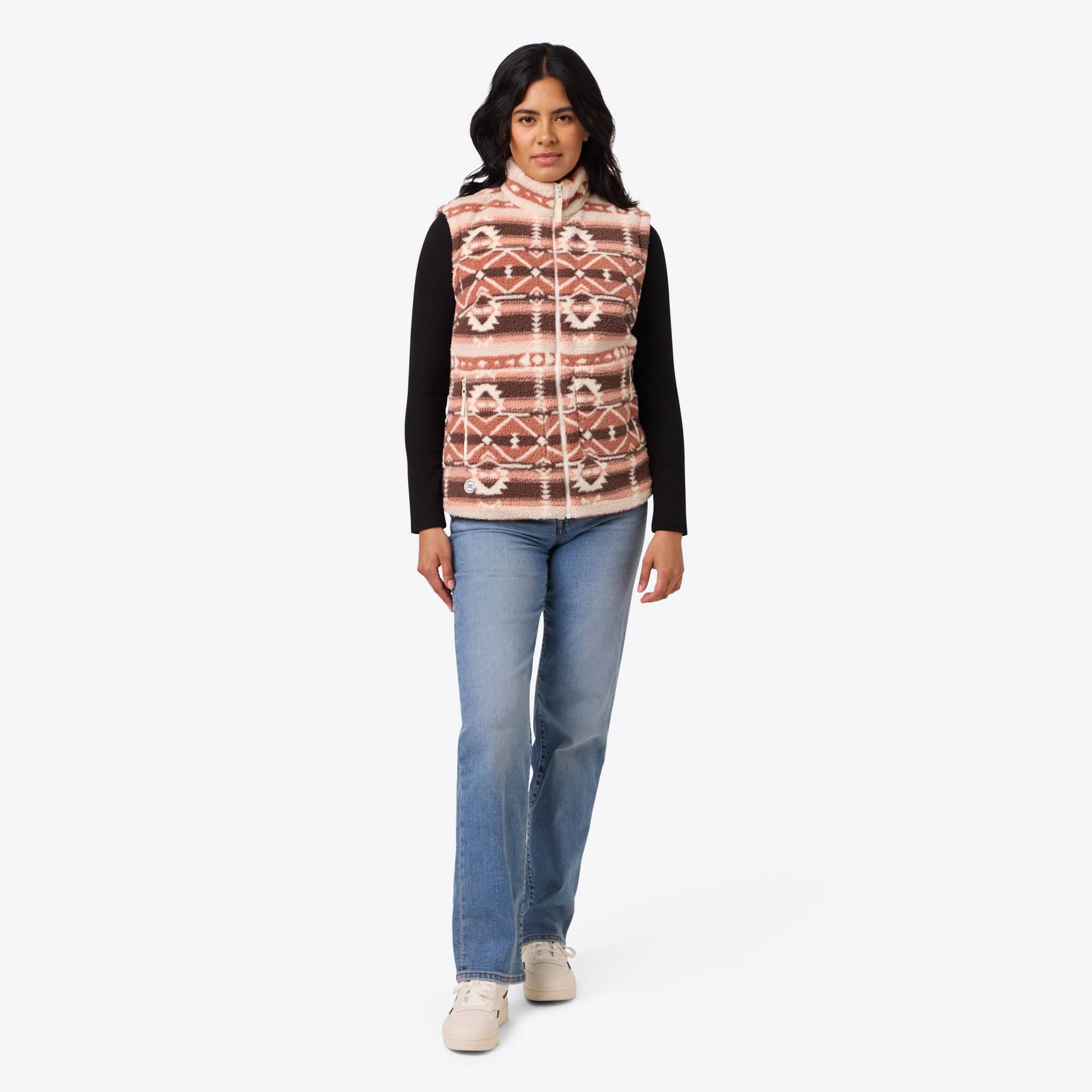 Alt View 2. Mobile Warming - Women's Upland Sherpa Long Printed Heated Vest - Clay Aztec.