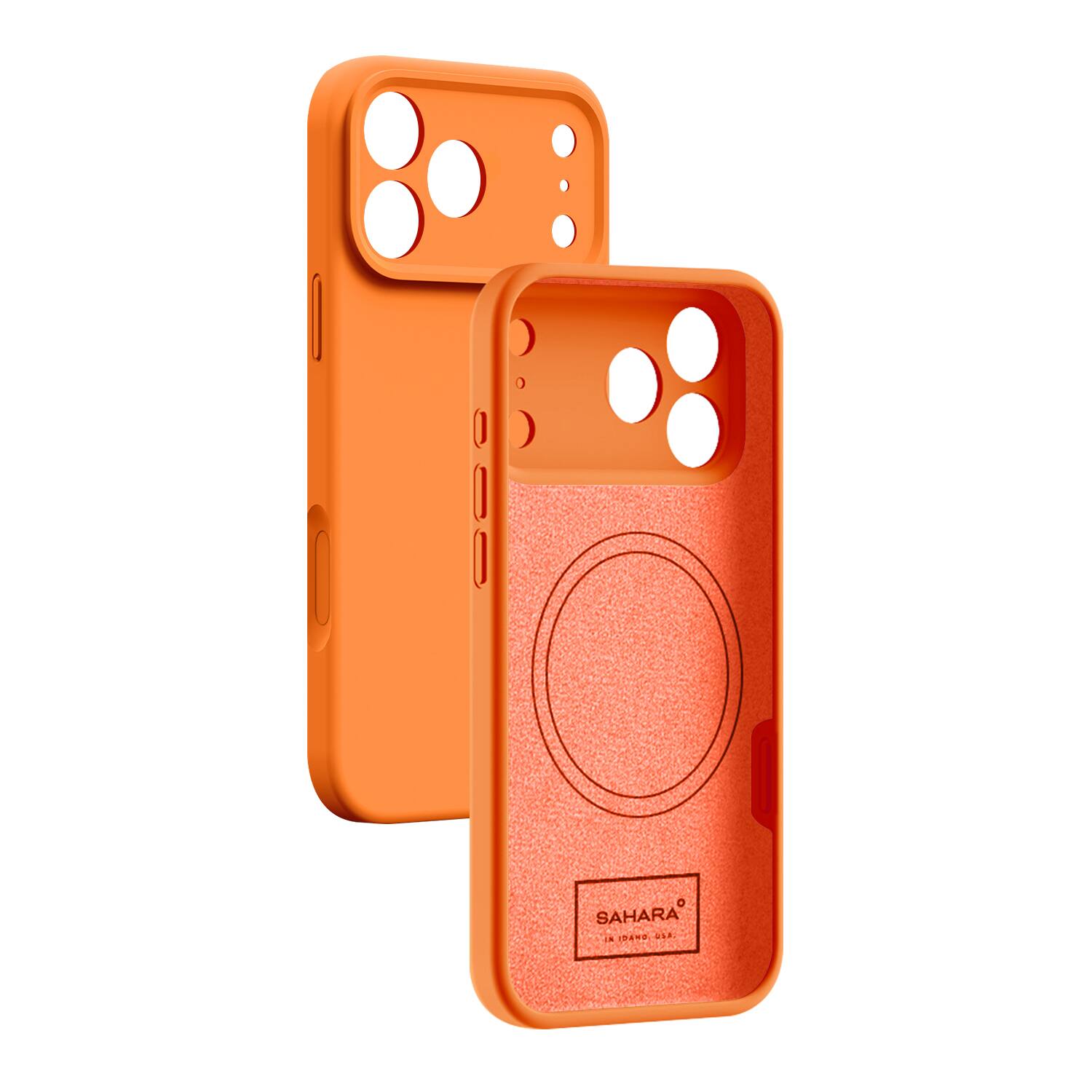Angle. SaharaCase - Apple iPhone 17 Pro Case | Ultra Thin Silicone | Smooth Finish | Anti-Slip Grip | Venture Series - Blazing Orange.