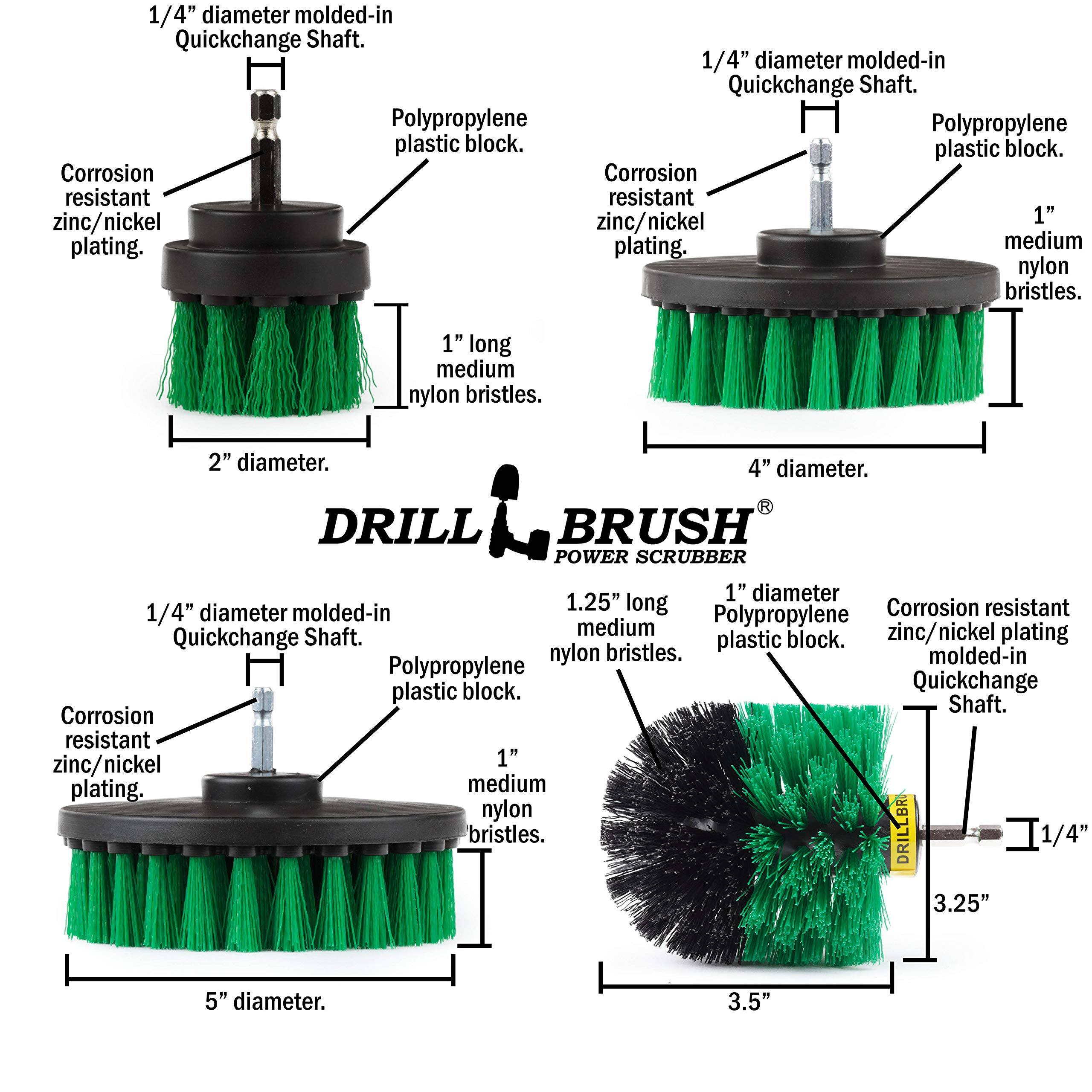 1/4" diameter molded-in Quickchange Shaft.
Polypropylene plastic block.
Corrosion resistant zinc/nickel plating.
1" long medium nylon bristles.
2" diameter.
4" diameter.
DRILL BRUSH POWER SCRUBBER
1" diameter 1.25" long
Corrosion resistant 1/4" diameter molded-in Polypropylene medium zinc/nickel plating Quickchange Shaft.
plastic block.
nylon bristles.
molded-in Polypropylene plastic block.
Quickchange Shaft.
Corrosion resistant zinc/nickel 1" plating.
medium nylon bristles.
DRILLBR 1/4" 3.25" 5" diameter.
3.5"