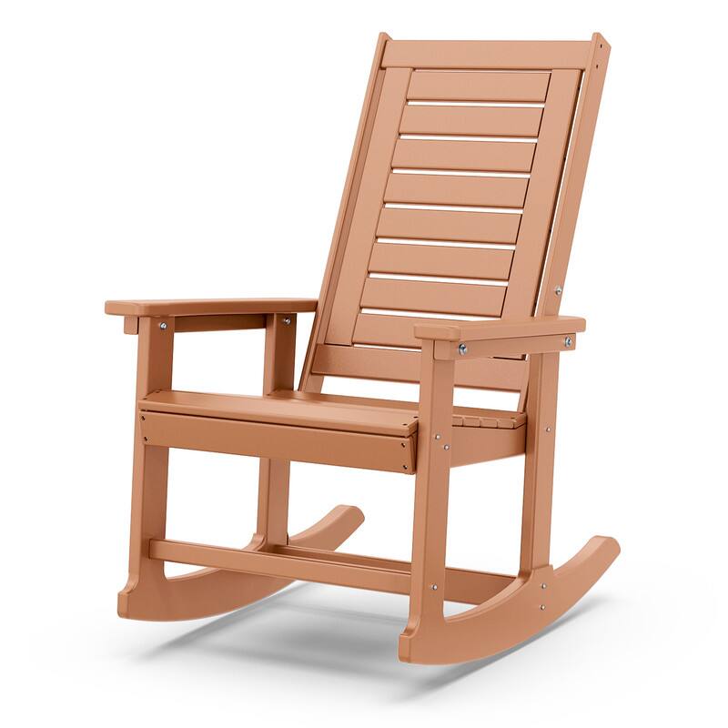 Front. FODINGHILL - Oversized HDPE Rocking Chairs, High Back Porch Rockers for Patio Backyard - Teak.