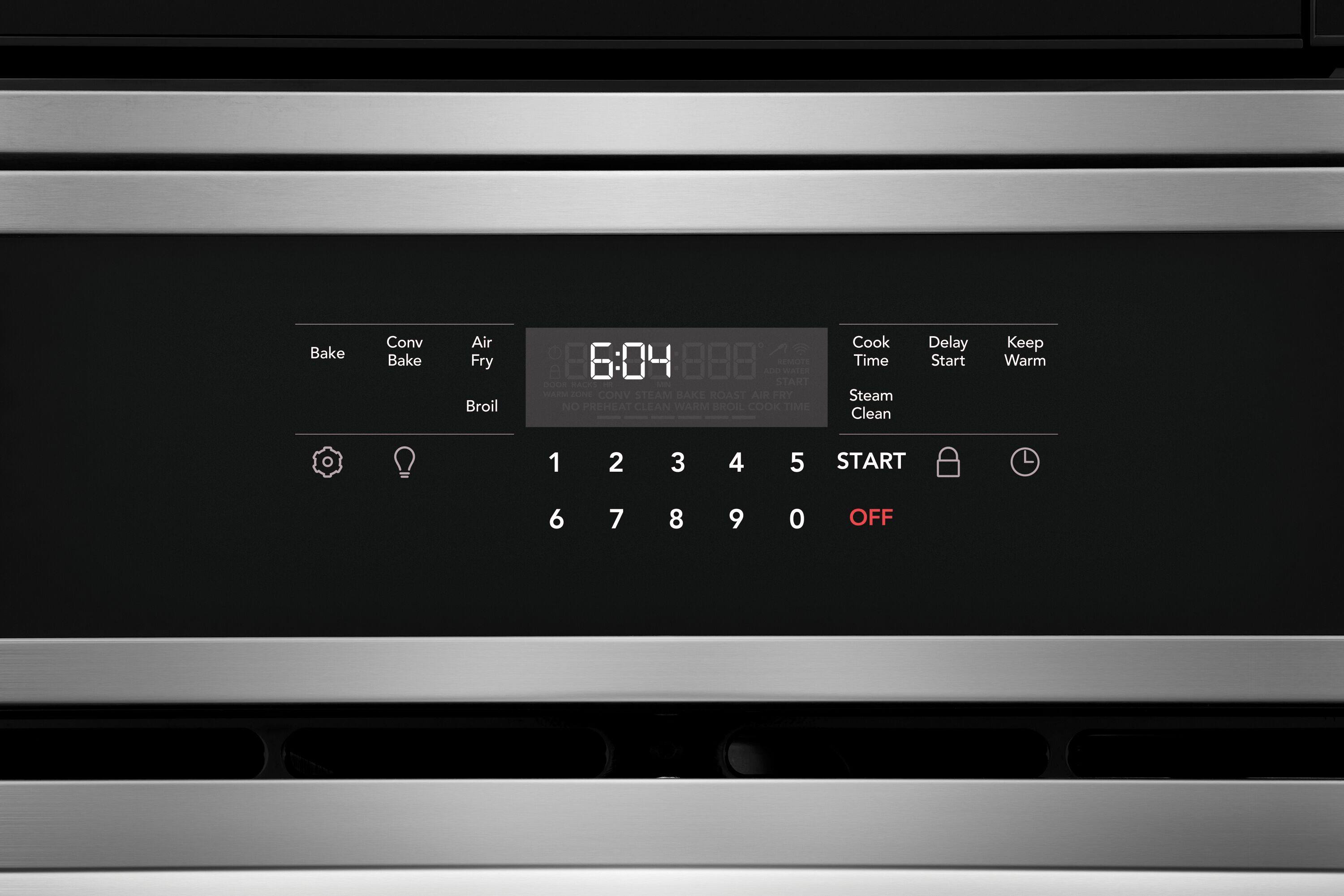 Bake Conv Bake Air Fry Broil

6:04 888 d

W C

START

CONV STAM BAKE ROAST AIR FRY NO PREHEAT CLEAN WARM BROIL COOK TIME

Cook Time Steam Clean Delay Start Keep Warm

1 2 3 4 5 START 6 7 8 9 0 OFF