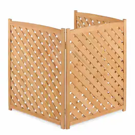 RYHNUYNE - 3 Panel Wood Outdoor Privacy Fence Screen for Air Conditioner, 32 x 38 Inch Solid Wooden Patio Enclosure - Light Brown