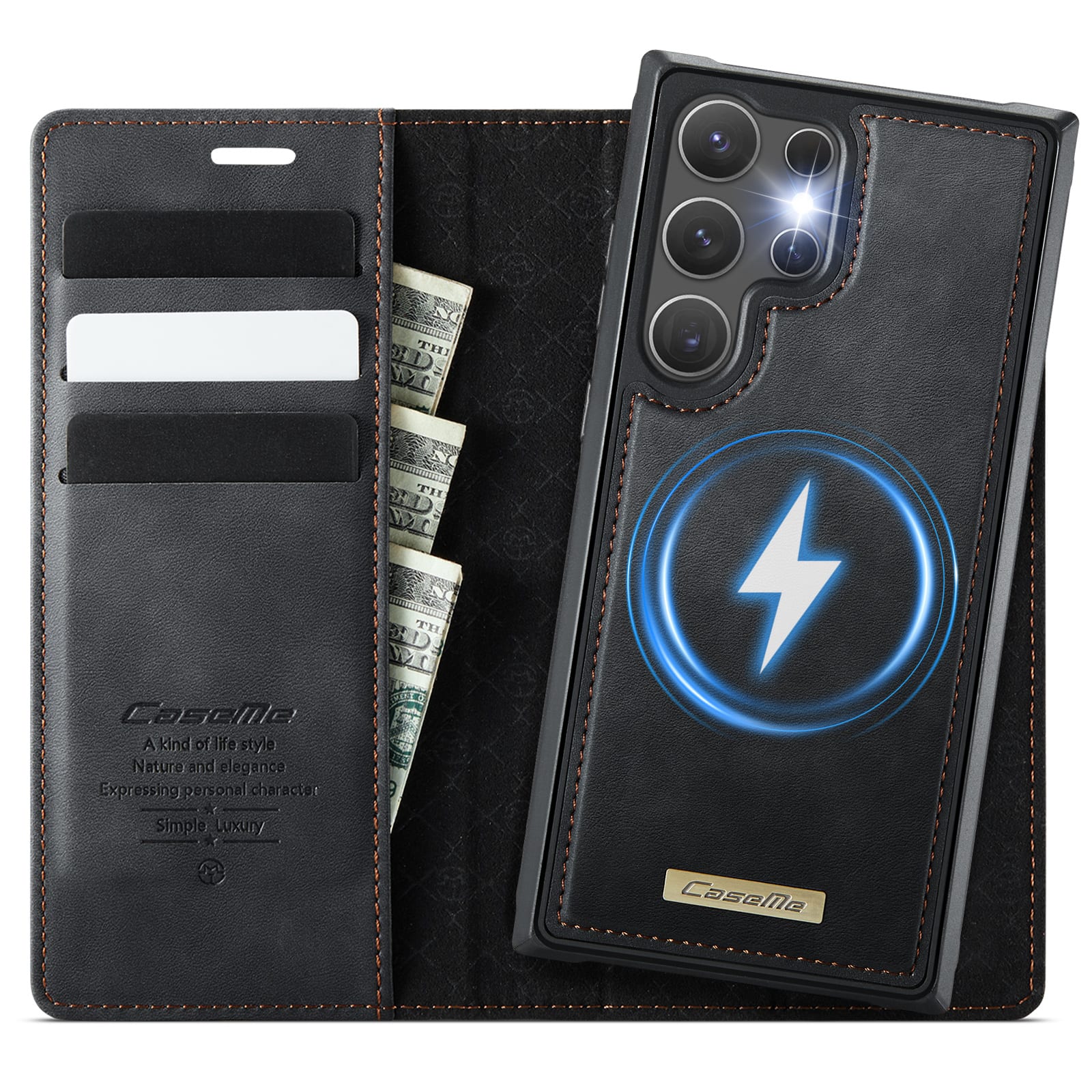 Dteck - for Samsung Galaxy S24 Ultra Detachable Wallet Case, 2 in 1 PU Leather Flip Folio Case with RFID Blocking Phone Cover - Black