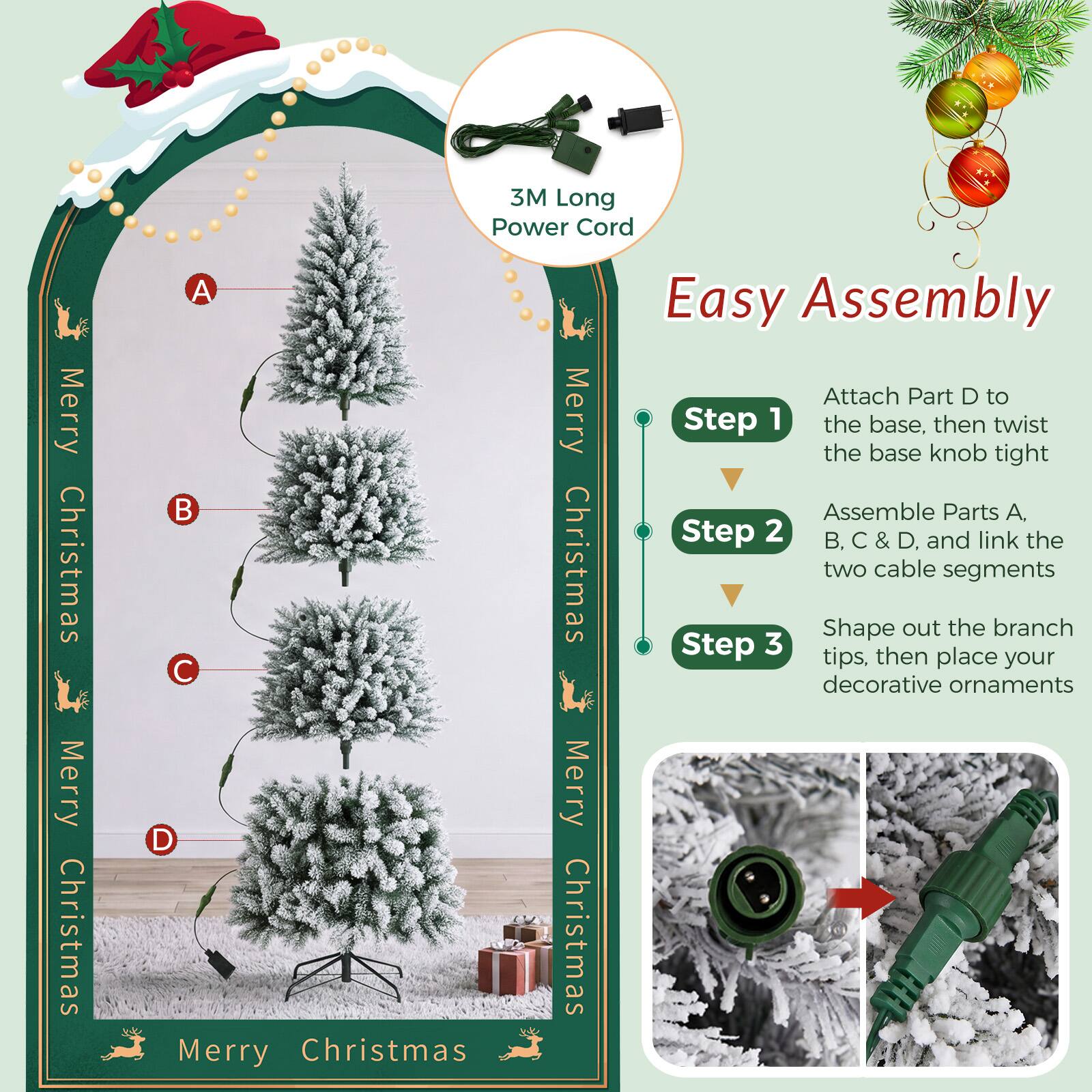 Sweetcrispy Pre lit Flocked Slim Artificial Christmas Tree with Warm ...