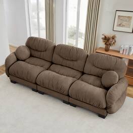 Anysun - 3 Seater Modular Sofa with Chenille Fabric, High-Density Foam & Curved Armrests, Pleated Design for Living Room - Brown