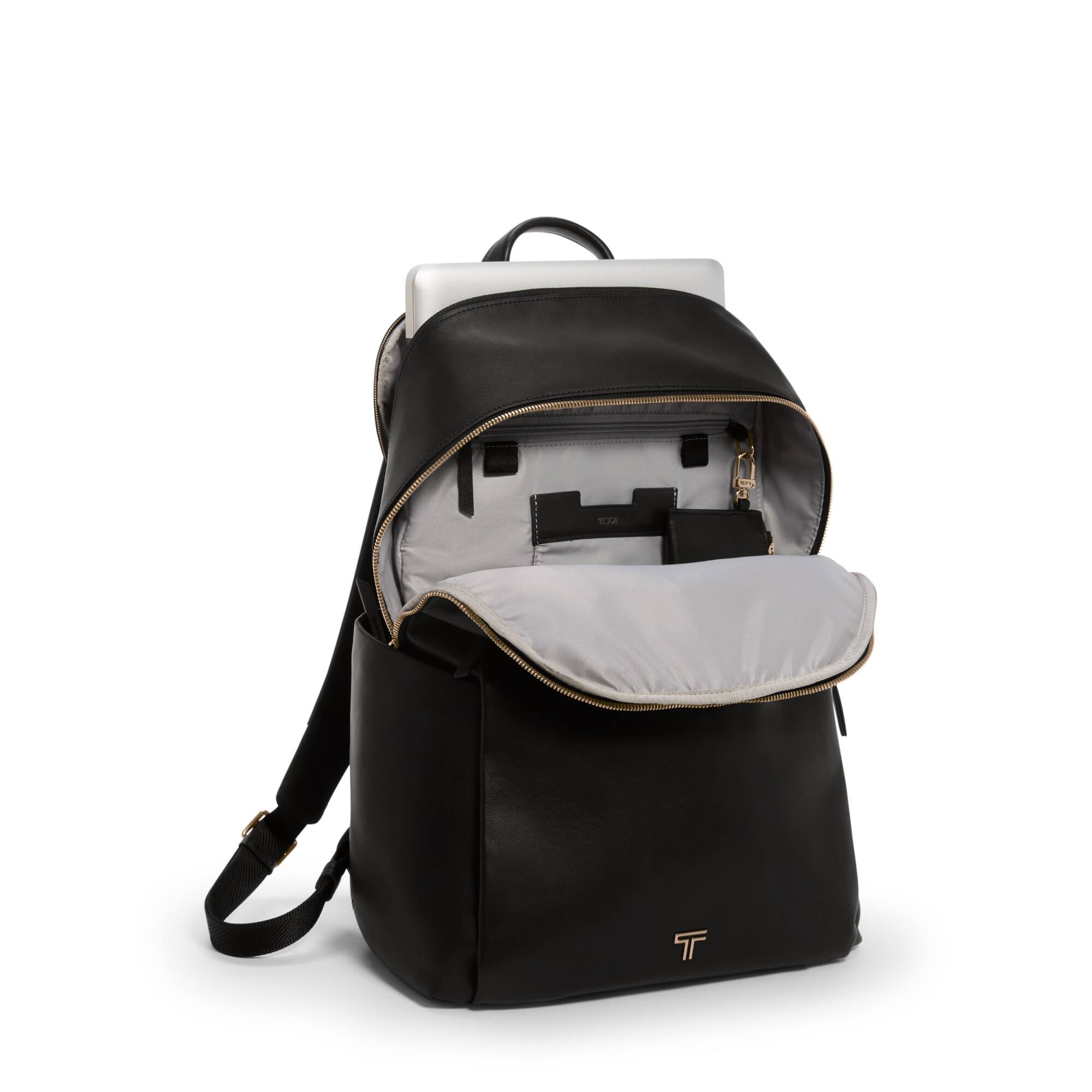 Angle. TUMI - Voyageur Raina Backpack - Black / Light Gold.