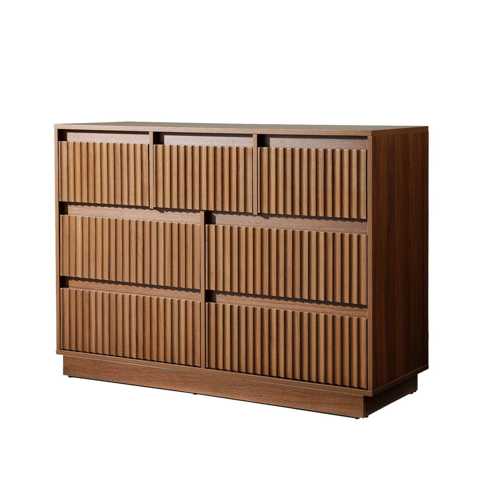 Alt View 7. Koligey - 7-Drawer Dresser 47"W Double Dresser With Waveform Fluted Panel - brown.