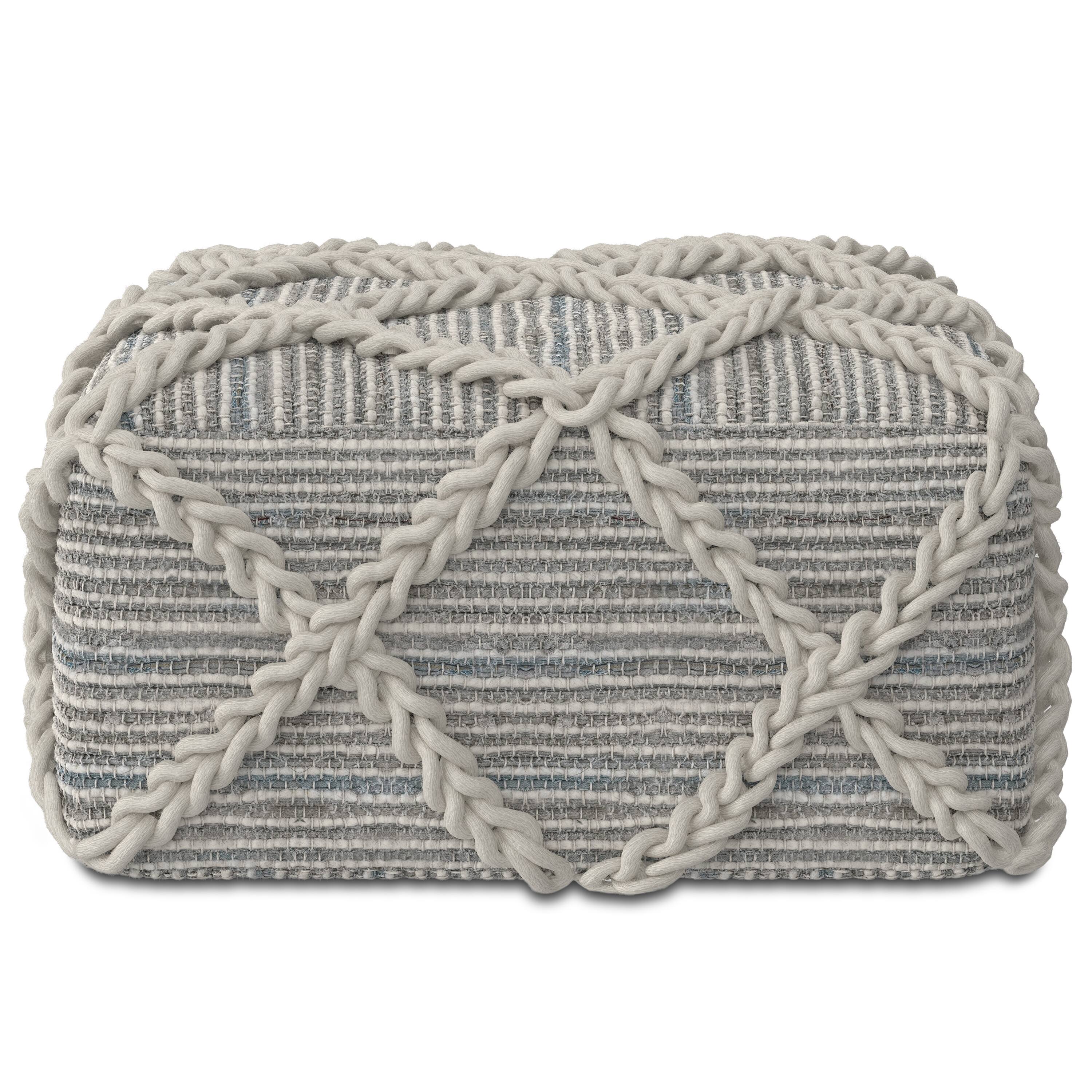 Left. Simpli Home - Cowan Contemporary Square Pouf in Grey, Natural Handloom Woven - Grey, Natural.