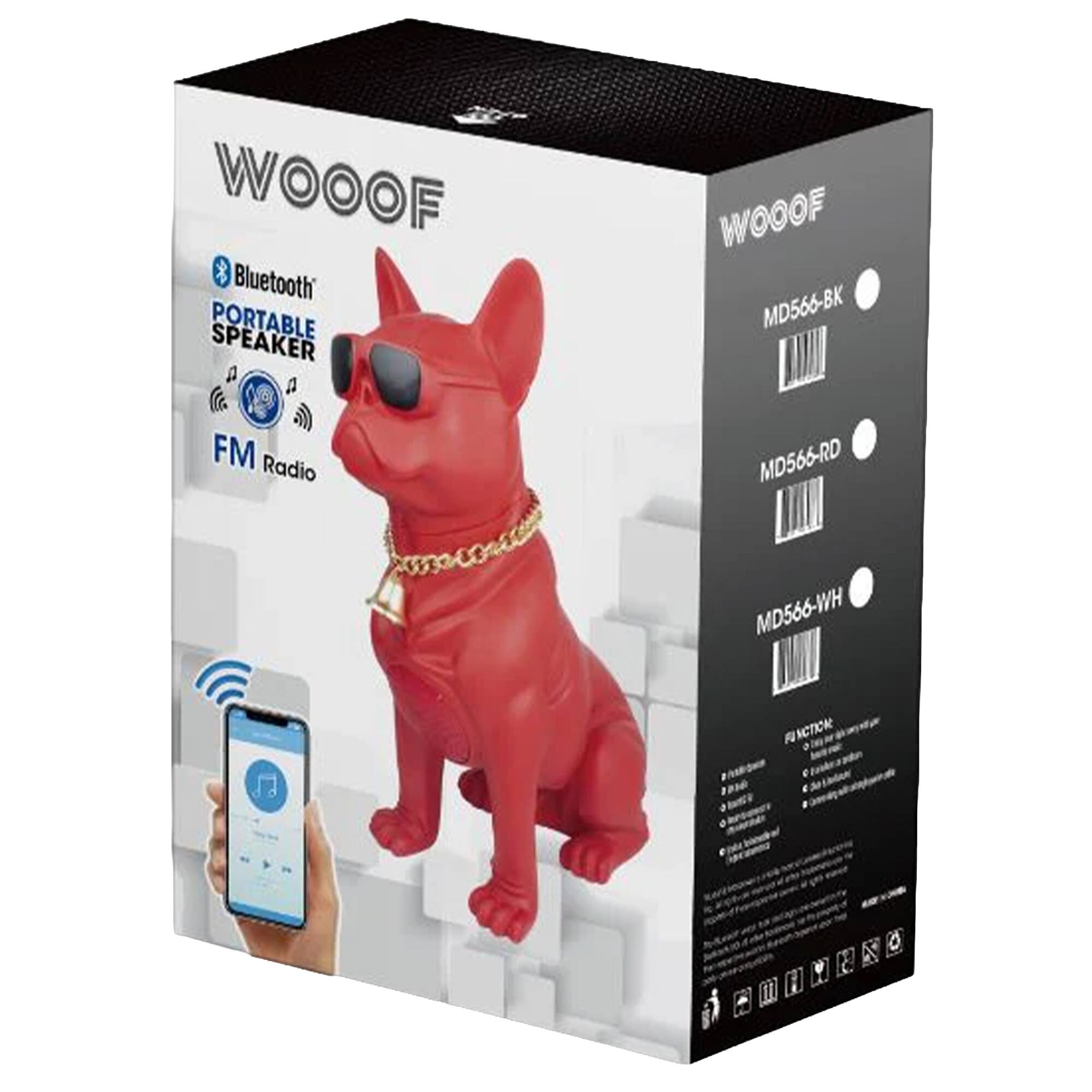 WOOF Bluetooth PORTABLE SPEAKER A WOOF MD566-BK FM Radio MD566-RD MD566-WH