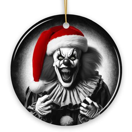 Front. OrnamentallyYou - Sinister Santa Clown Ceramic Ornament Eerie Christmas Decoration for Halloween Tree - Multi-colored.