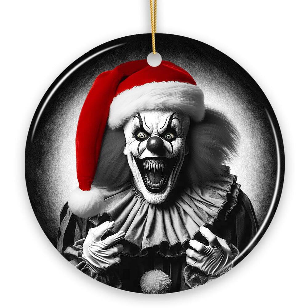 OrnamentallyYou - Sinister Santa Clown Ceramic Ornament Eerie Christmas Decoration for Halloween Tree - Multi-colored