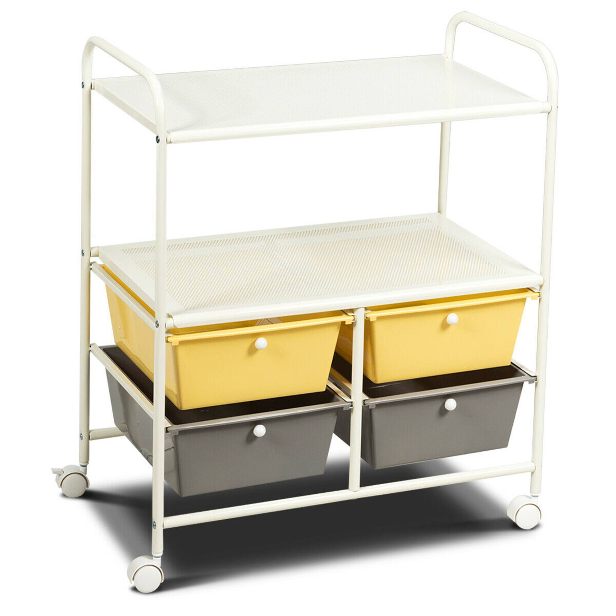 Alt View 2. Gymax - Gymax 4 Drawers Rolling Storage Cart Metal Rack Shelf Home Office Furniture - Yellow + Gray.