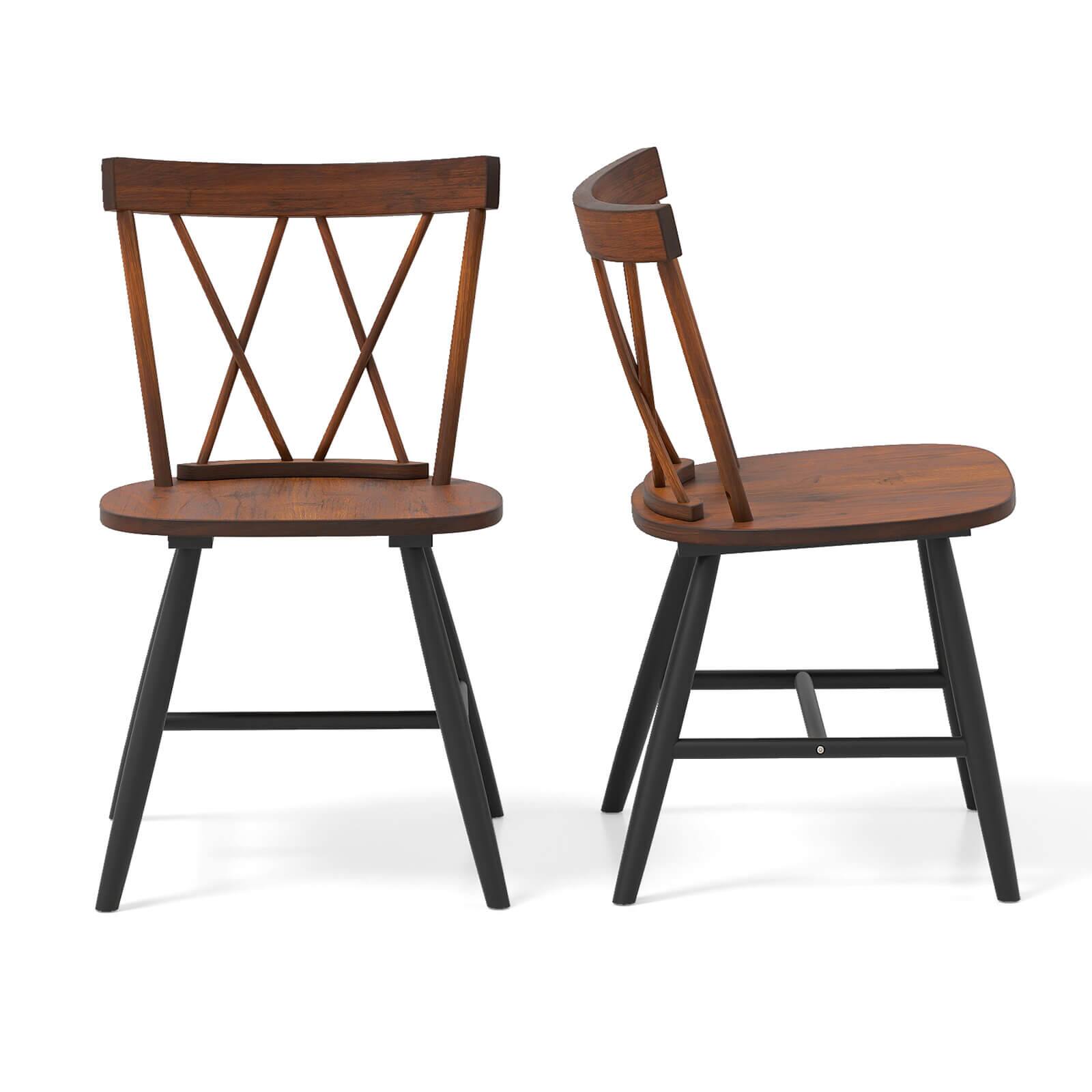 Front. Costway - Costway Dining Chairs Set of 2 Farmhouse Kitchen Chair with Rubber Wood Frame - Dark oak.