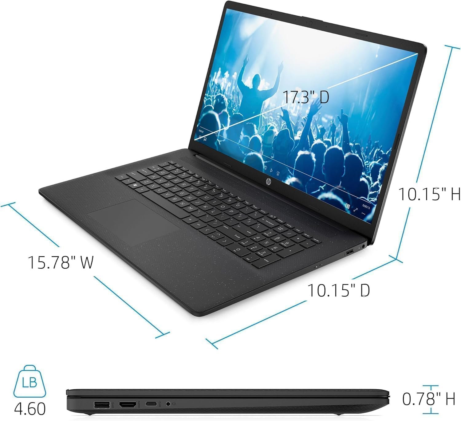 17.3" D  
15.78" W  
10.15" H  
10.15" D  
LB 4.60  
0.78" H