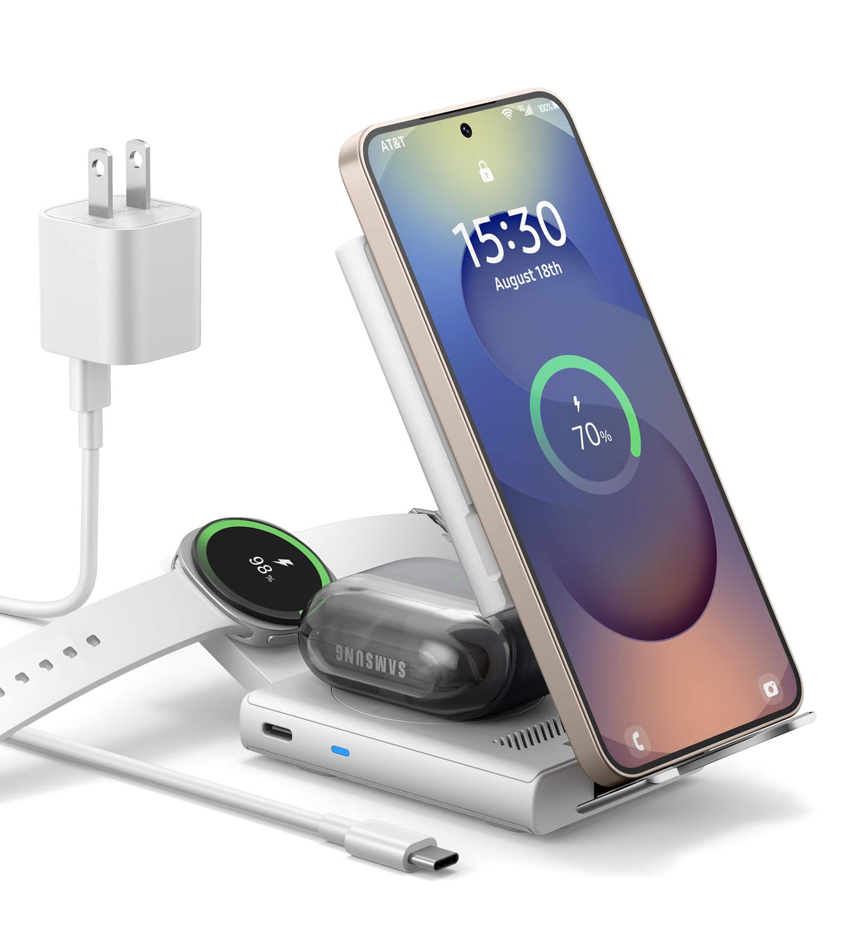 SURITCH - 3-in-1 Foldable Wireless Charging Station for Samsung, Portable Qi Charger Dock with Adjustable Stand & Magnetic Holder - White price history on PriceWatchPro