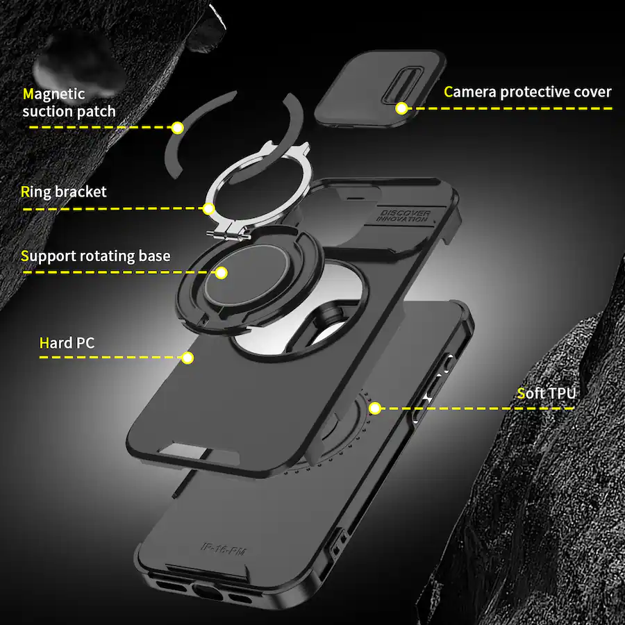 Dteck Magnetic Ring Stand Case for iPhone 16 Pro Max with Slide Lens ...