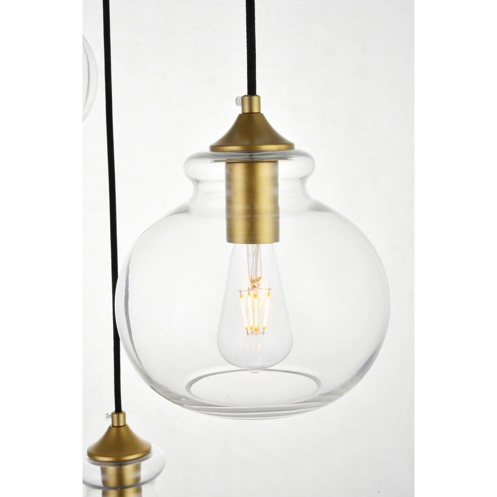 Alt View 1. Living District - Destry 3 Lights Brass Pendant With Clear Glass - Brass And Clear.