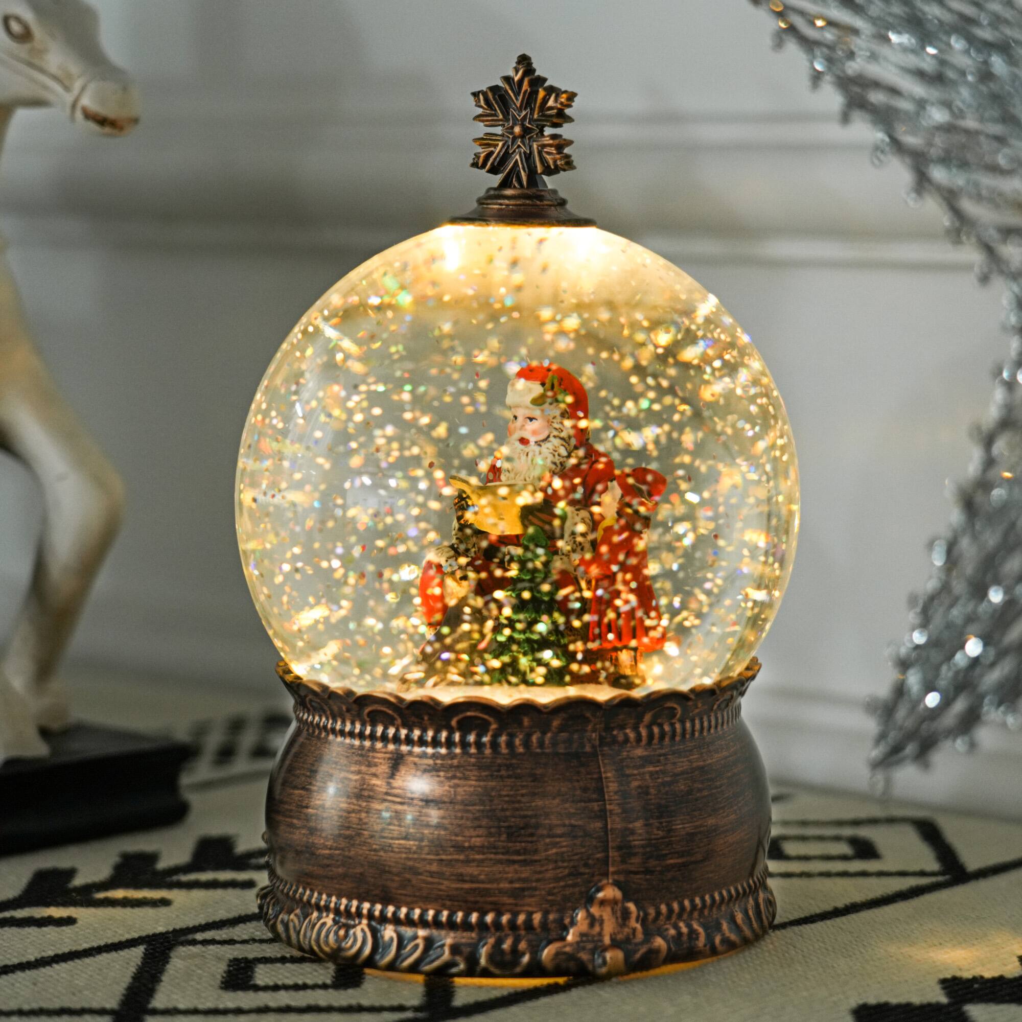 Angle. Homcom - Christmas Snow Globe with Light, Musical Snow Globe with Swirling Glitter, Battery Operated Christmas Decoration - Bronze.