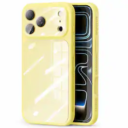 Dteck - Silicone Case with Glass Camera Lens Cover for Apple iPhone 17 Pro Max, Heat Dissipation Cooling Bumper Design - Yellow