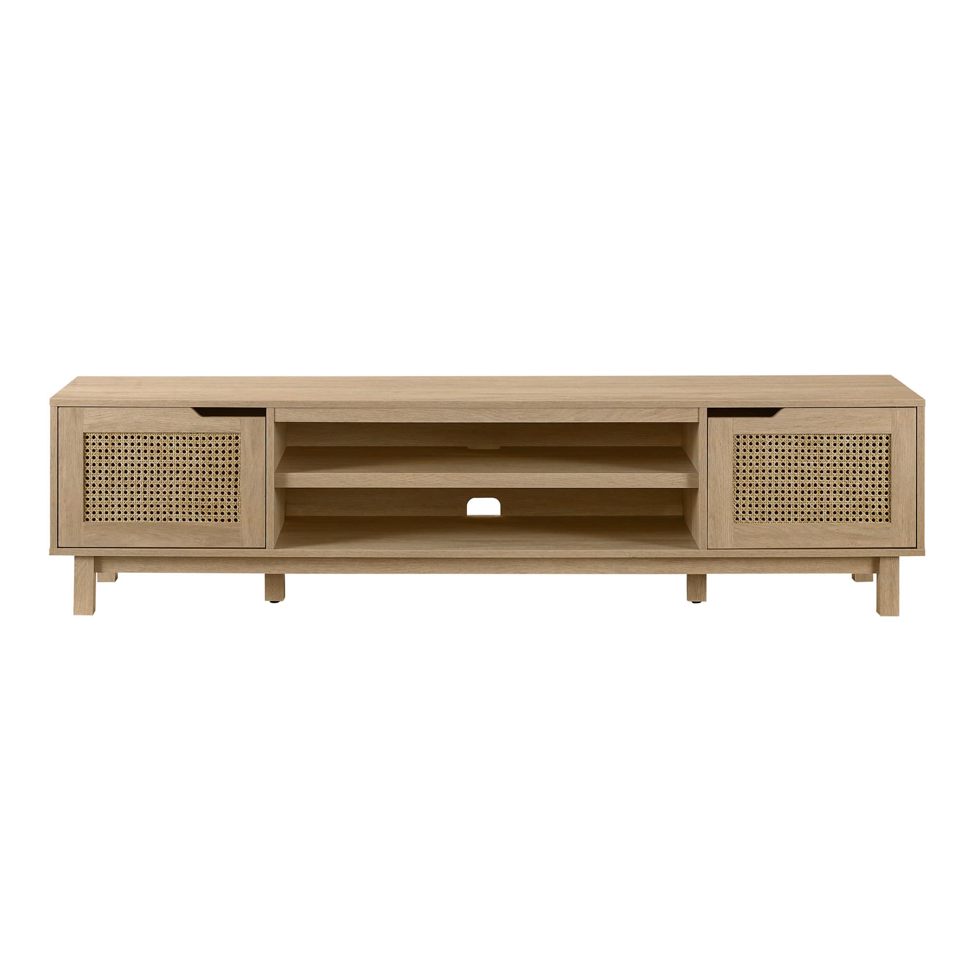 Walker Edison - 70" Boho Rattan-Door TV Stand for TVs up to 80" - Coastal Oak - Front_Zoom
