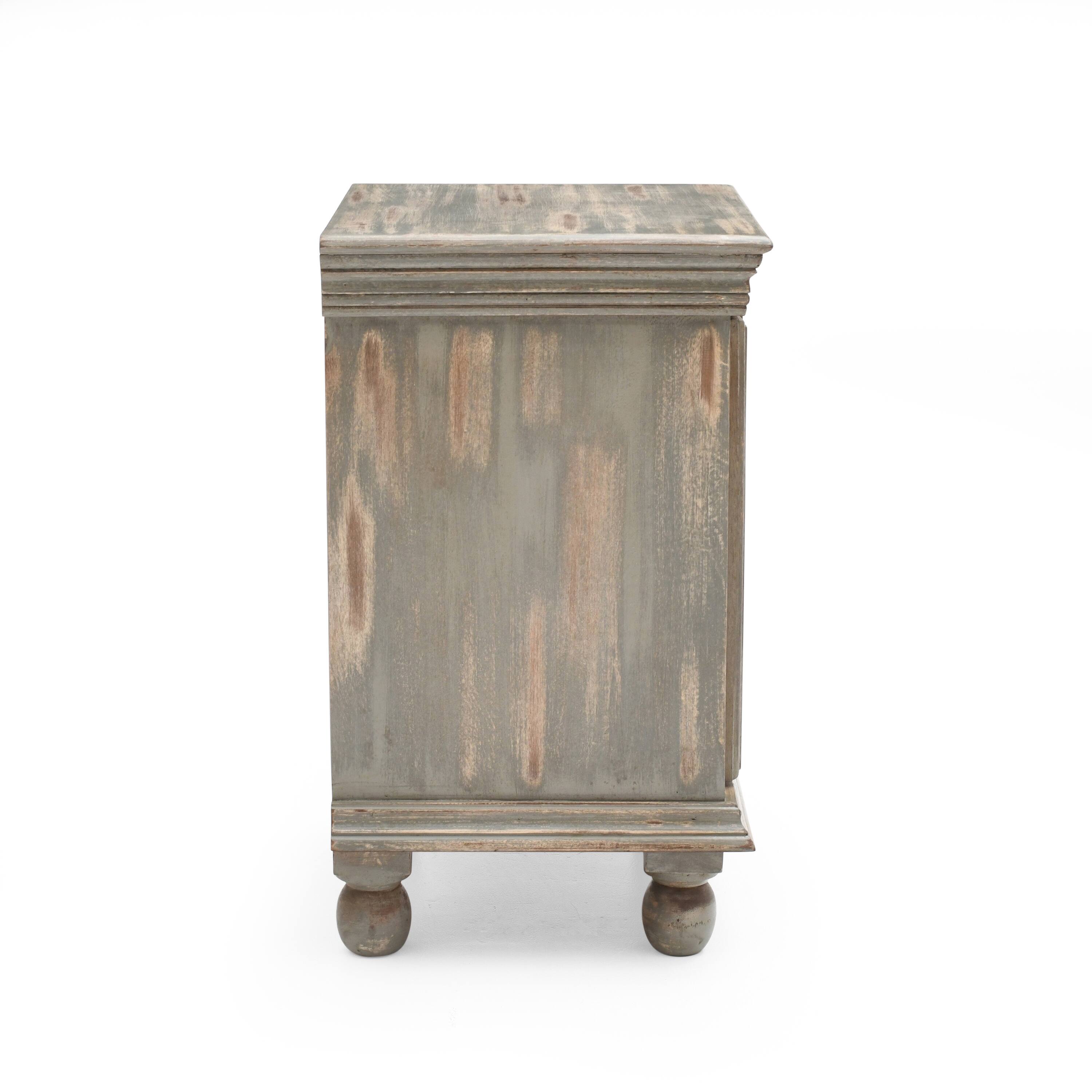 Alt View 4. Spaco - Spaco Compact Antique Wood Storage Cabinet, Farmhouse Nightstand with Carved Pattern for Bedroom - Antique Grey.