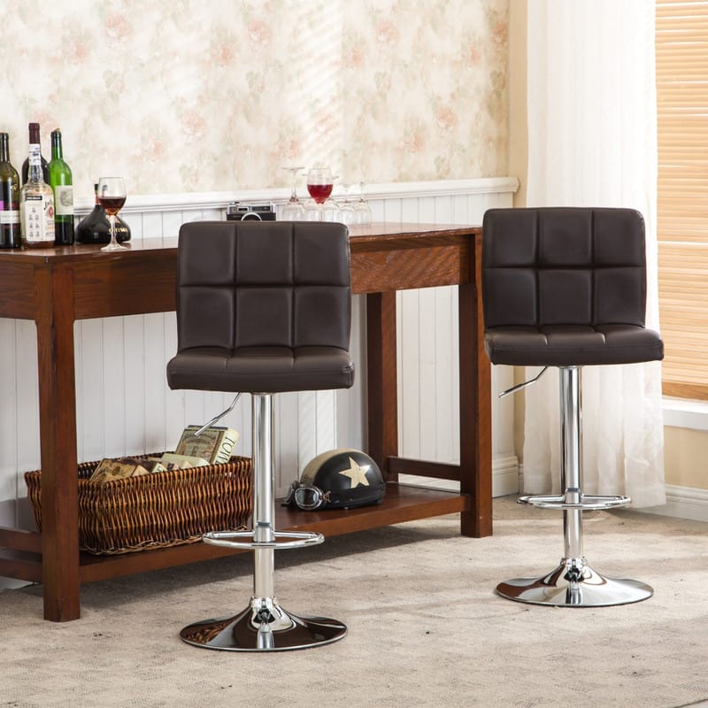 HTUTWOO - Set of 2 Swivel Adjustable Bar Stools, Faux Leather Cushion, Ideal for Kitchen Island, Home Bar & Commercial Use - Brown
