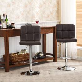 HTUTWOO - Set of 2 Swivel Adjustable Bar Stools, Faux Leather Cushion, Ideal for Kitchen Island, Home Bar & Commercial Use - Brown