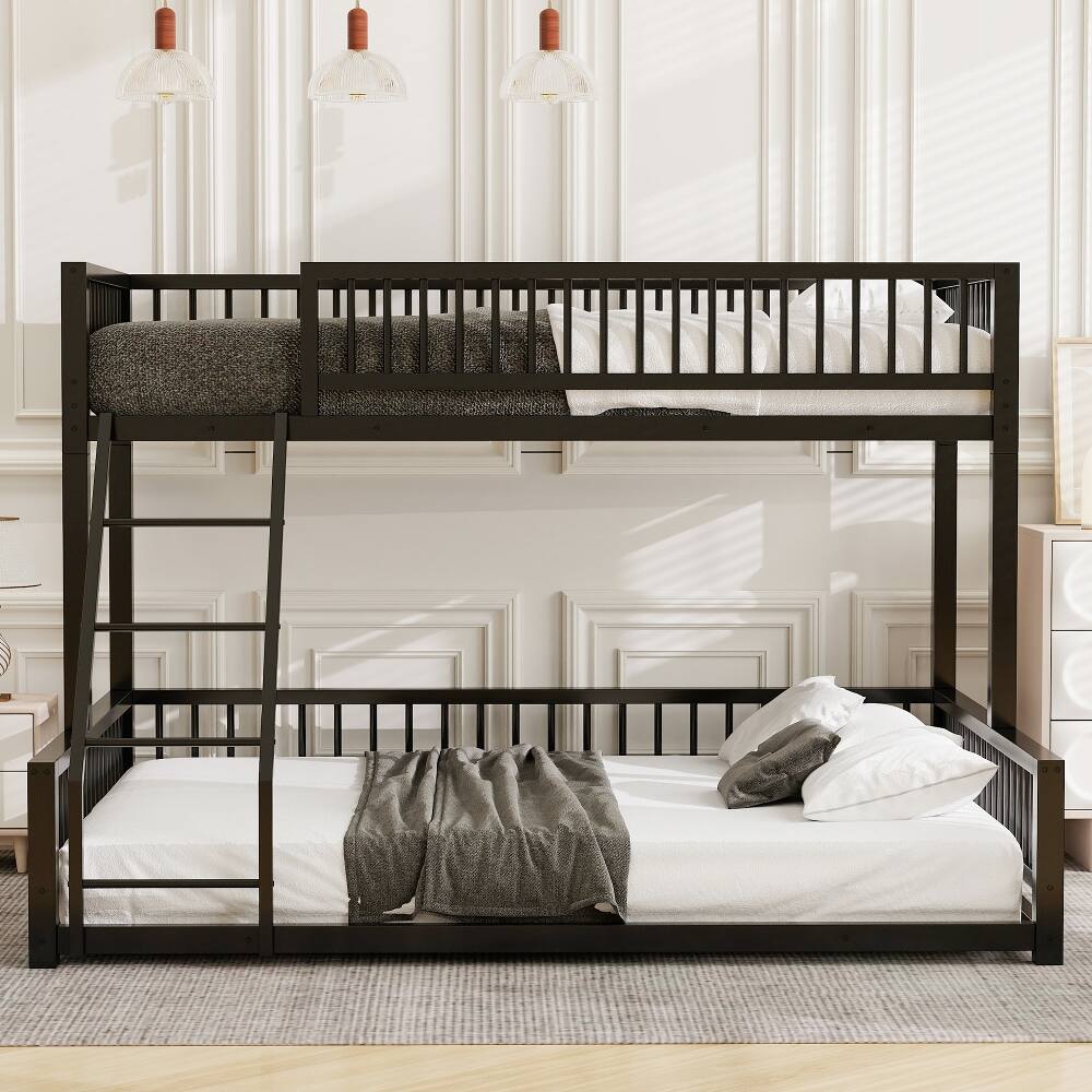 Angle. Loheer - Loheer Twin XL Over Queen Bunk Bed Heavy Duty Metal Frame Black - Black.