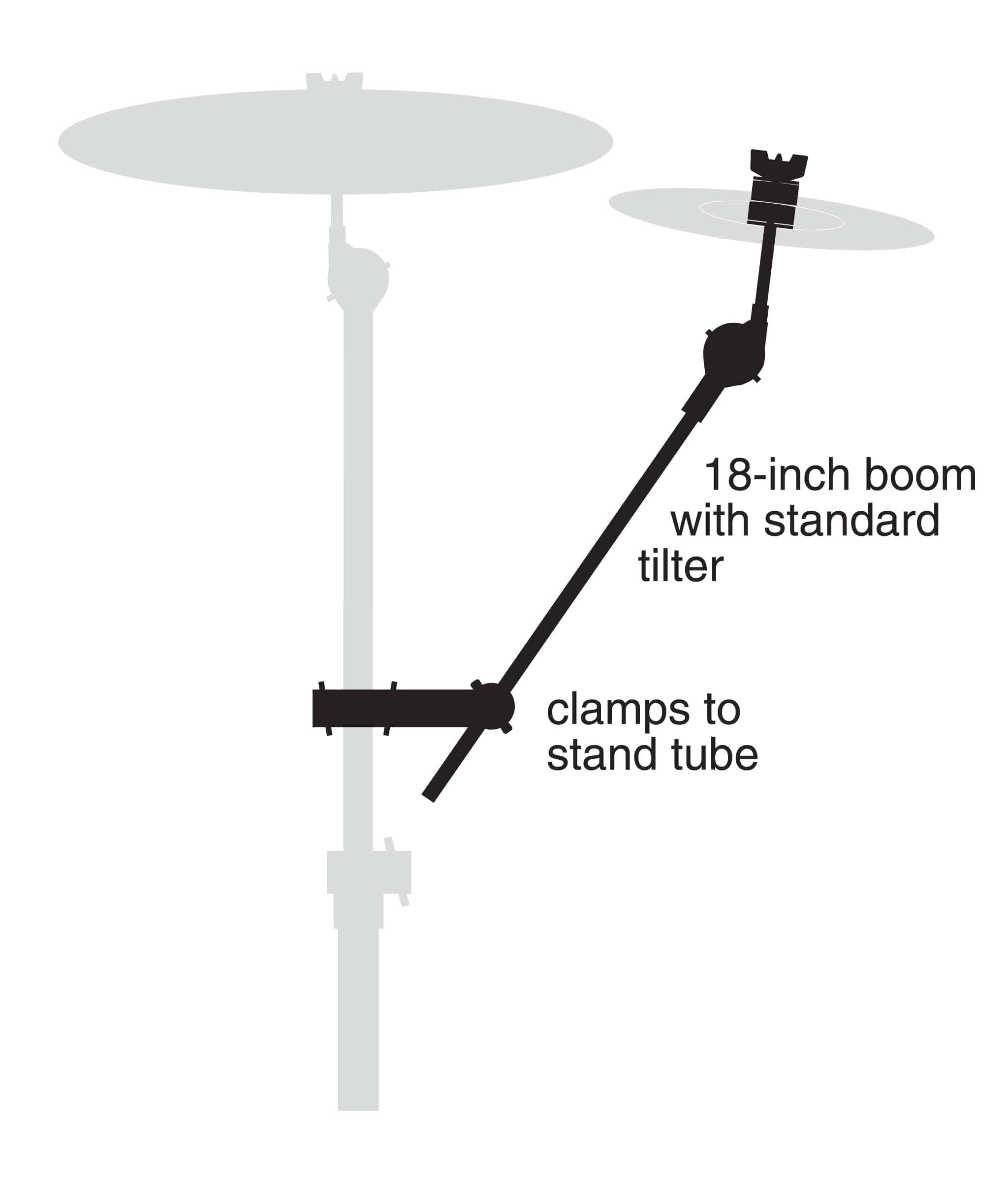 18-inch boom with standard tilter  
clamps to stand tube