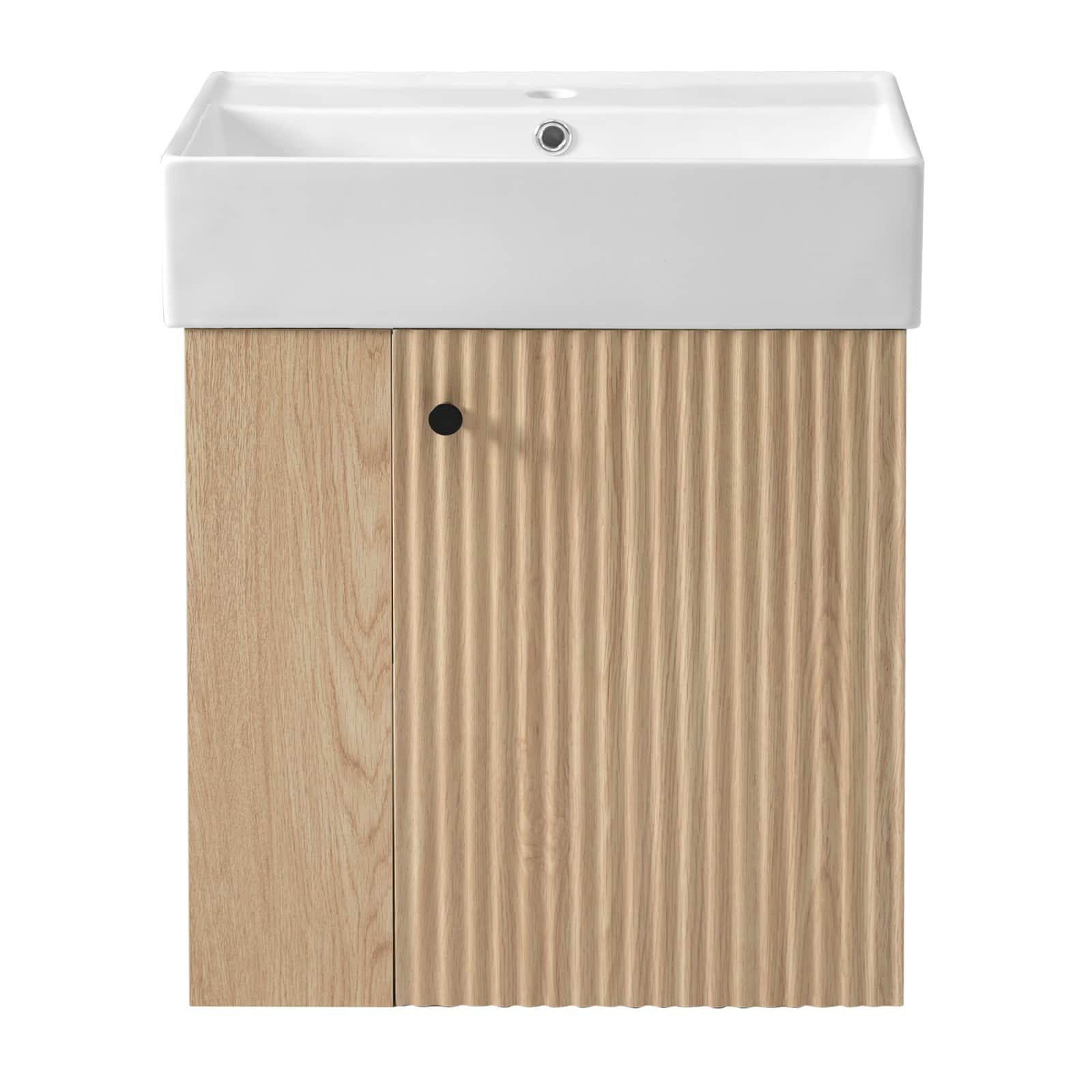 Front. Glintex - 21.6 inch Modern Floating Bathroom Vanity with Ceramic Basin - Perfect for Small Bathrooms, Left side storage - Wood.