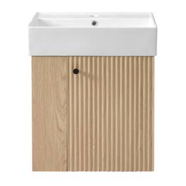 21.6 inch Modern Floating Bathroom Vanity with Ceramic Basin - Perfect for Small Bathrooms, Left side storage