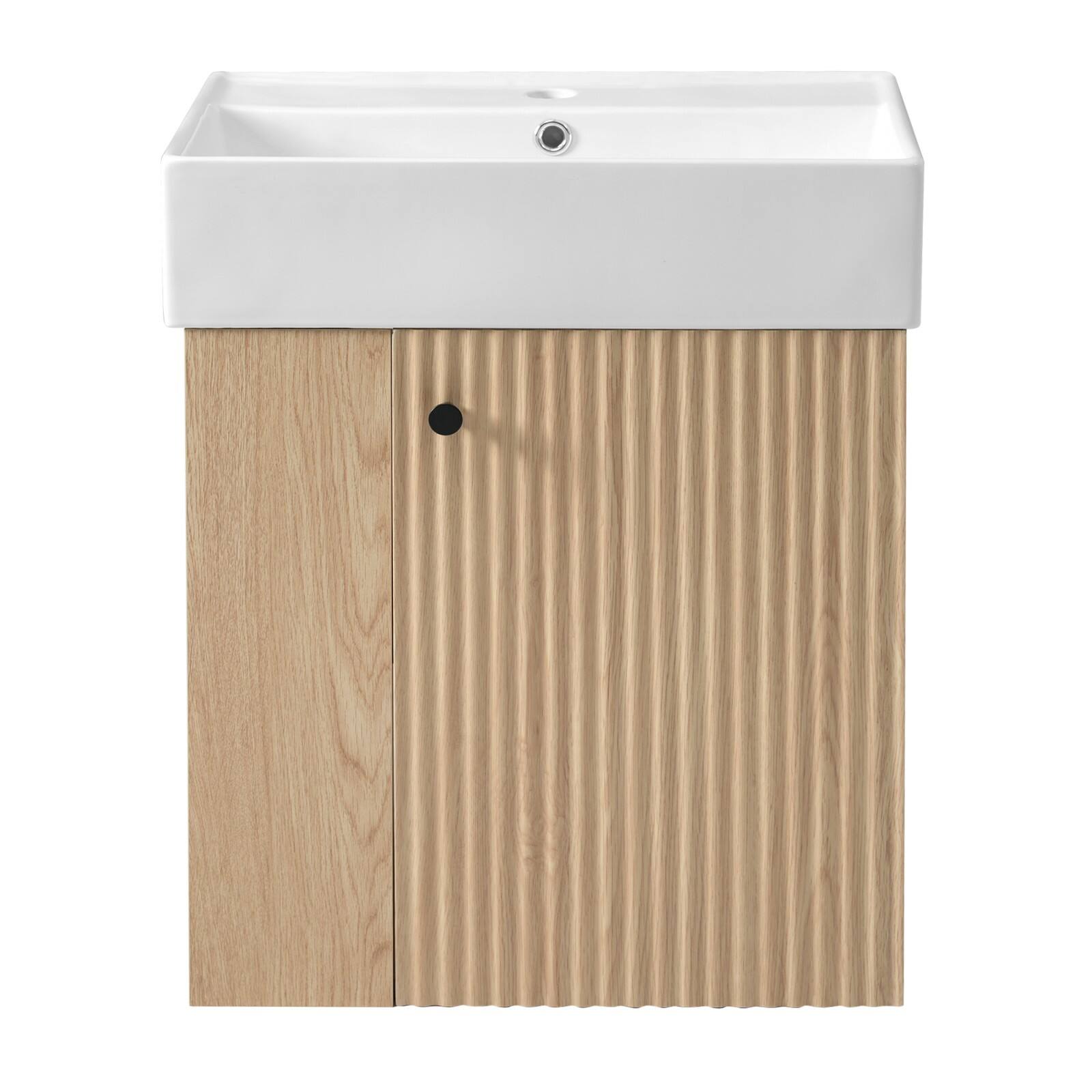 Front. Glintex - 21.6 inch Modern Floating Bathroom Vanity with Ceramic Basin - Perfect for Small Bathrooms, Left side storage - Wood.