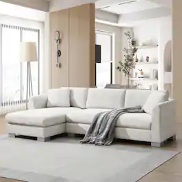 LUCKY ONE - 96" L-Shape Modern Cloud Chenille Sectional Sofa w/ Oversized Chaise & 2 Pillows - Minsk Gray