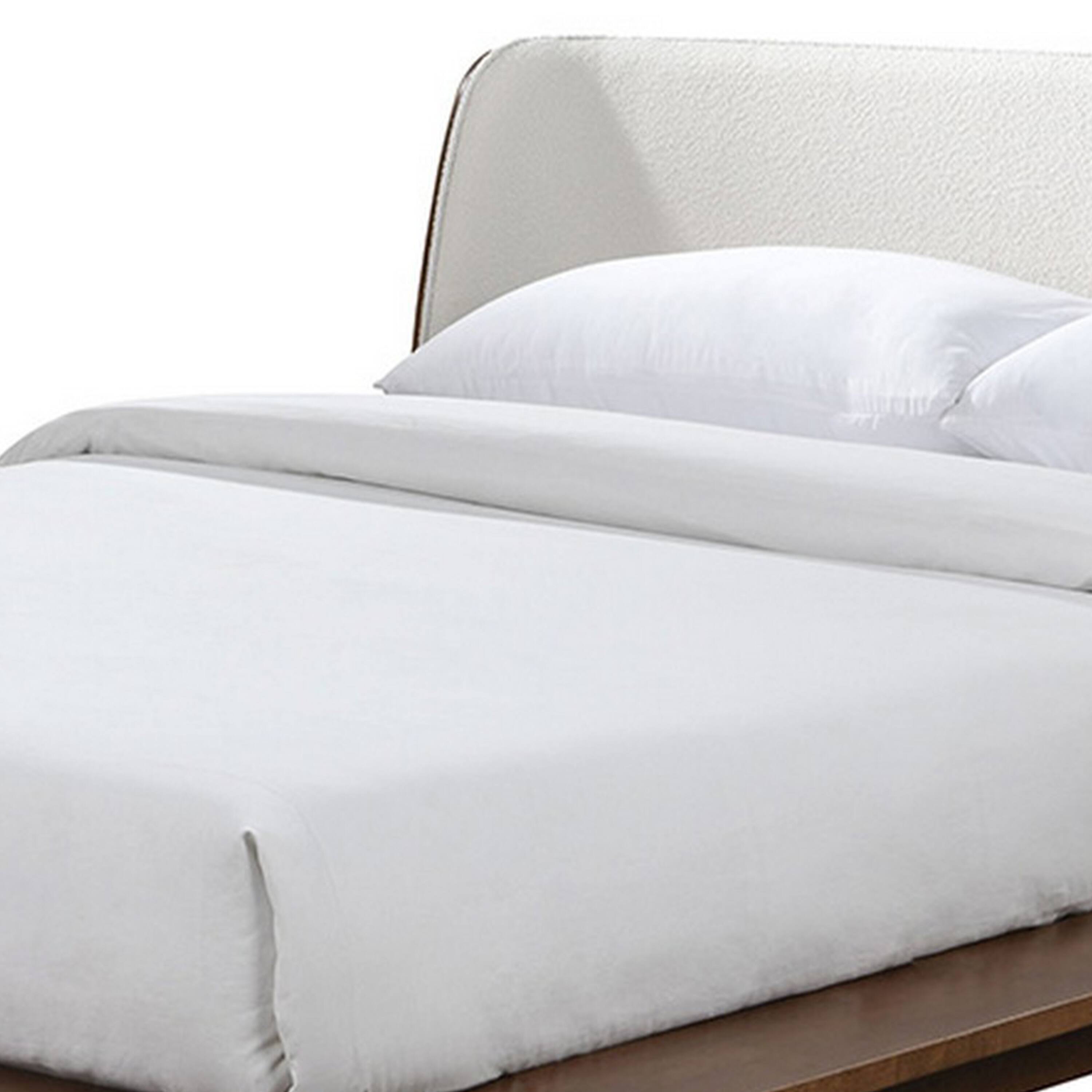 Alt View 3. Manhattan Lane - Linzy Queen Bed, Beige Boucle Upholstered Winged Edge, Brown Solid Wood - Walnut Brown, Beige.