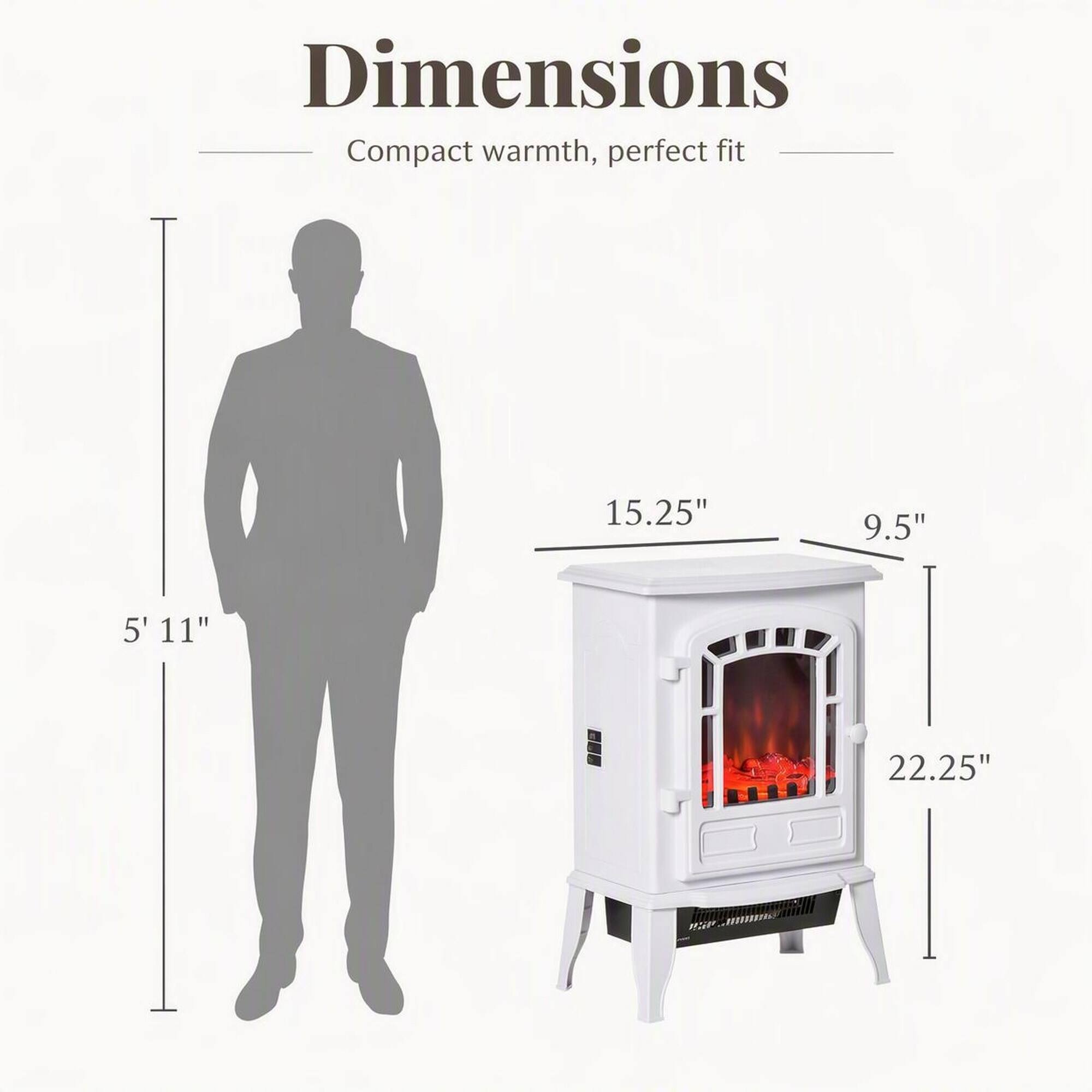 Dimensions  
Compact warmth, perfect fit  
15.25"  
9.5"  
5' 11"  
22.25"