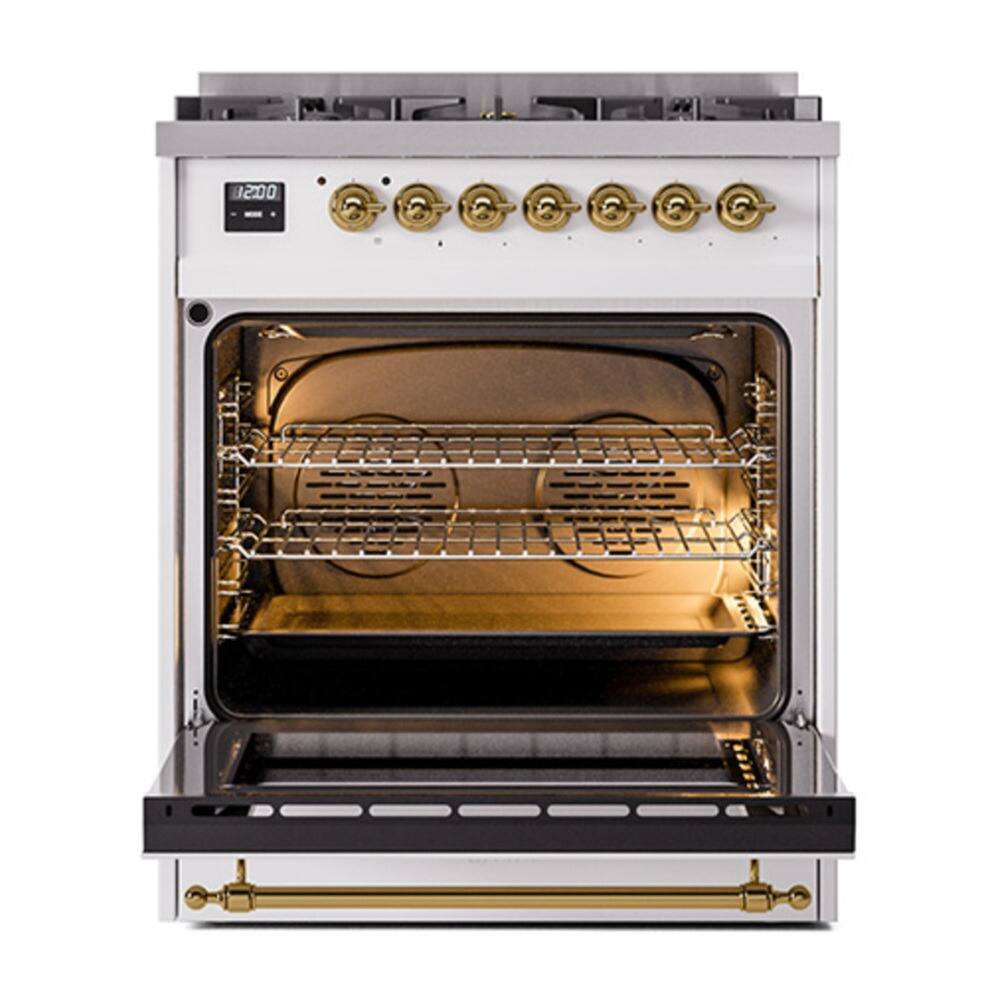 Alt View 2. ILVE - ILVE Nostalgie II 30 inch Dual Fuel Range with 5 Burners with 4 cu. ft. Oven Capacity (White, Brass) - White.