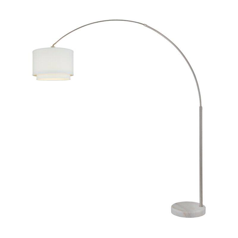 Alt View 3. FC Design - FC Design Modern 81" Tall Standing Adjustable Arched Floor Lamp with Double Drum Shade and Marble Base - White - White.